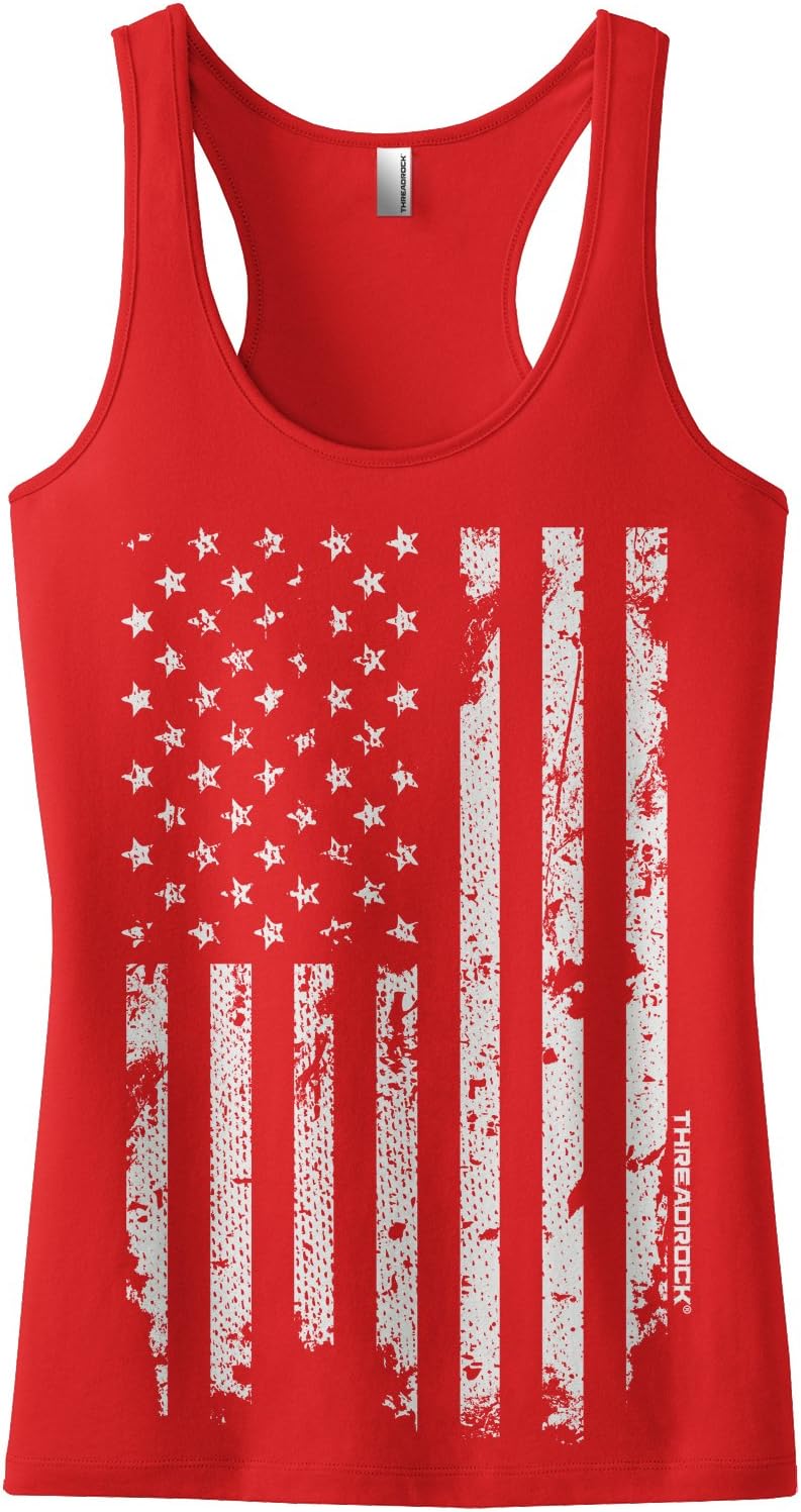 Threadrock Women's White American Flag Racerback Tank Top