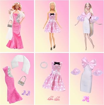 19 Doll Clothes Compatible with Barbie Doll Include Fishtail Dress Set Plush Vest Set Plush Jacket Set Polka Dots Dress Bow Dress Denim Dress 2 Accessories 7 Shoes for 11.5 Inch Dolls Girls Gift