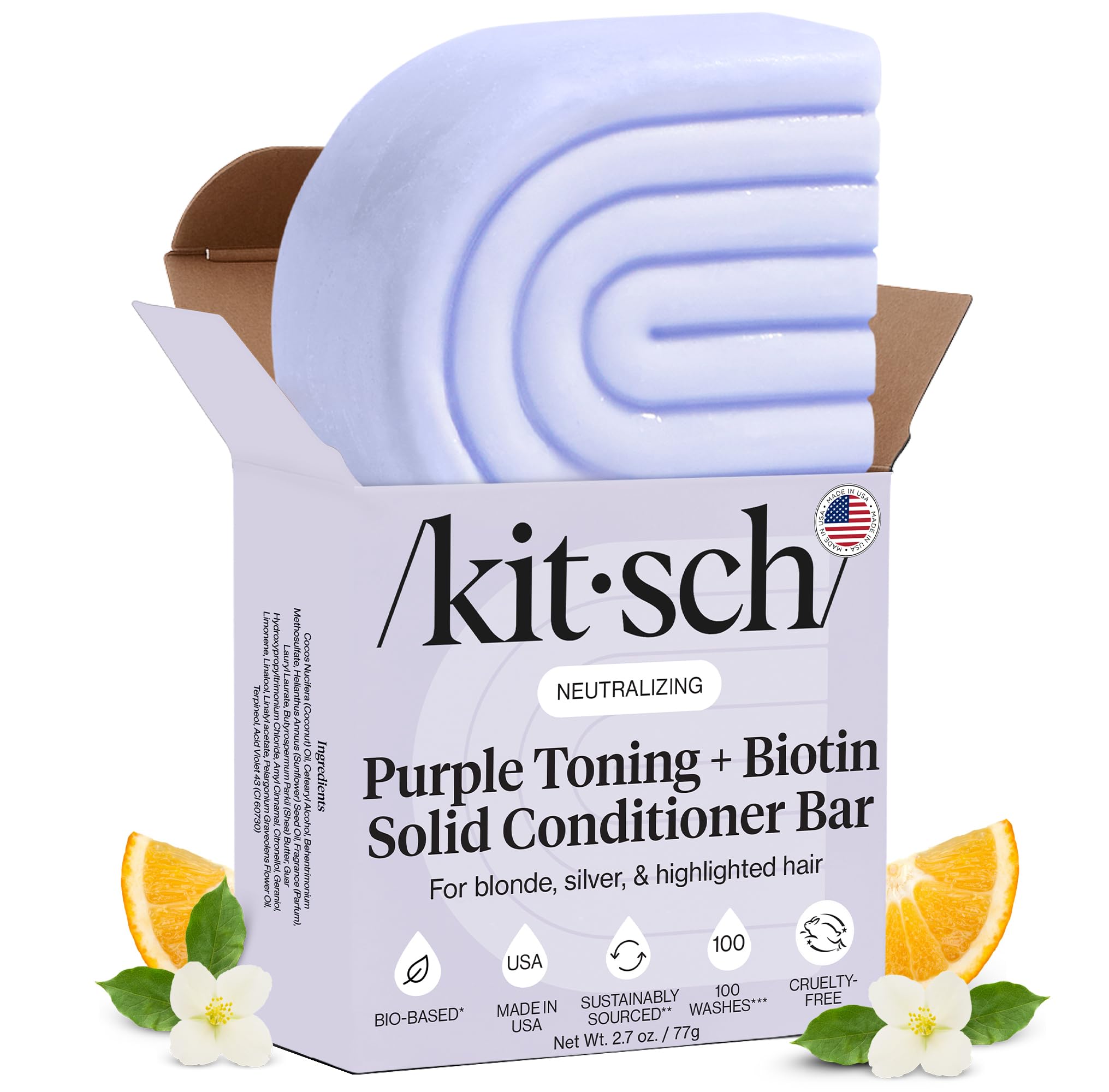 Kitsch Purple Conditioner Bar 77g - For Blonde & Coloured Hair – Solid Hair Conditioner Bar with Biotin – Neutralises Brassy Tones – Vegan, Silicone & Sulphate Free – For Grey & Bleached Hair