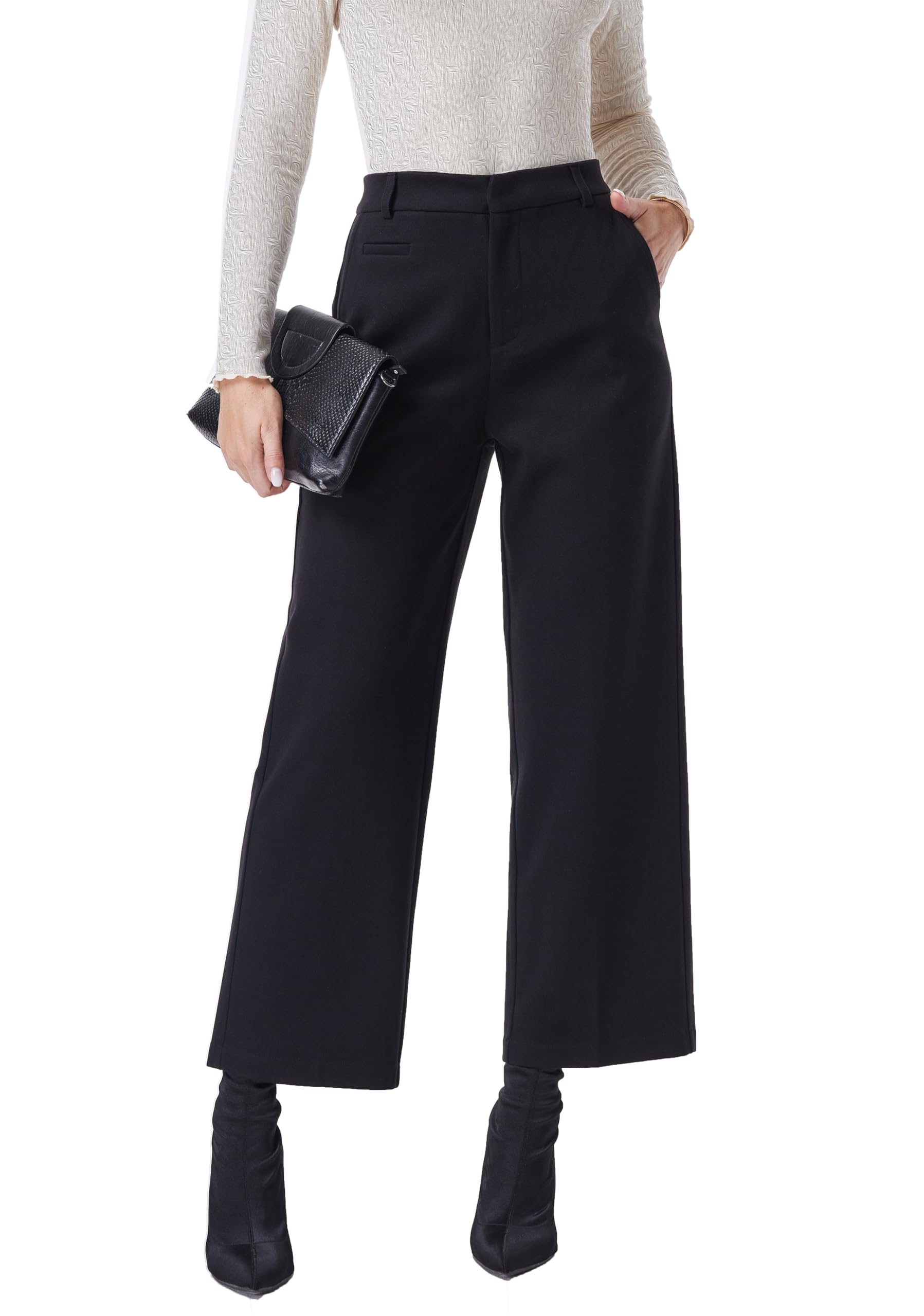 heipeiwa Womens Wool Blend Winter Pants Warm High Waist Dress Work Business Casual Slacks Pant