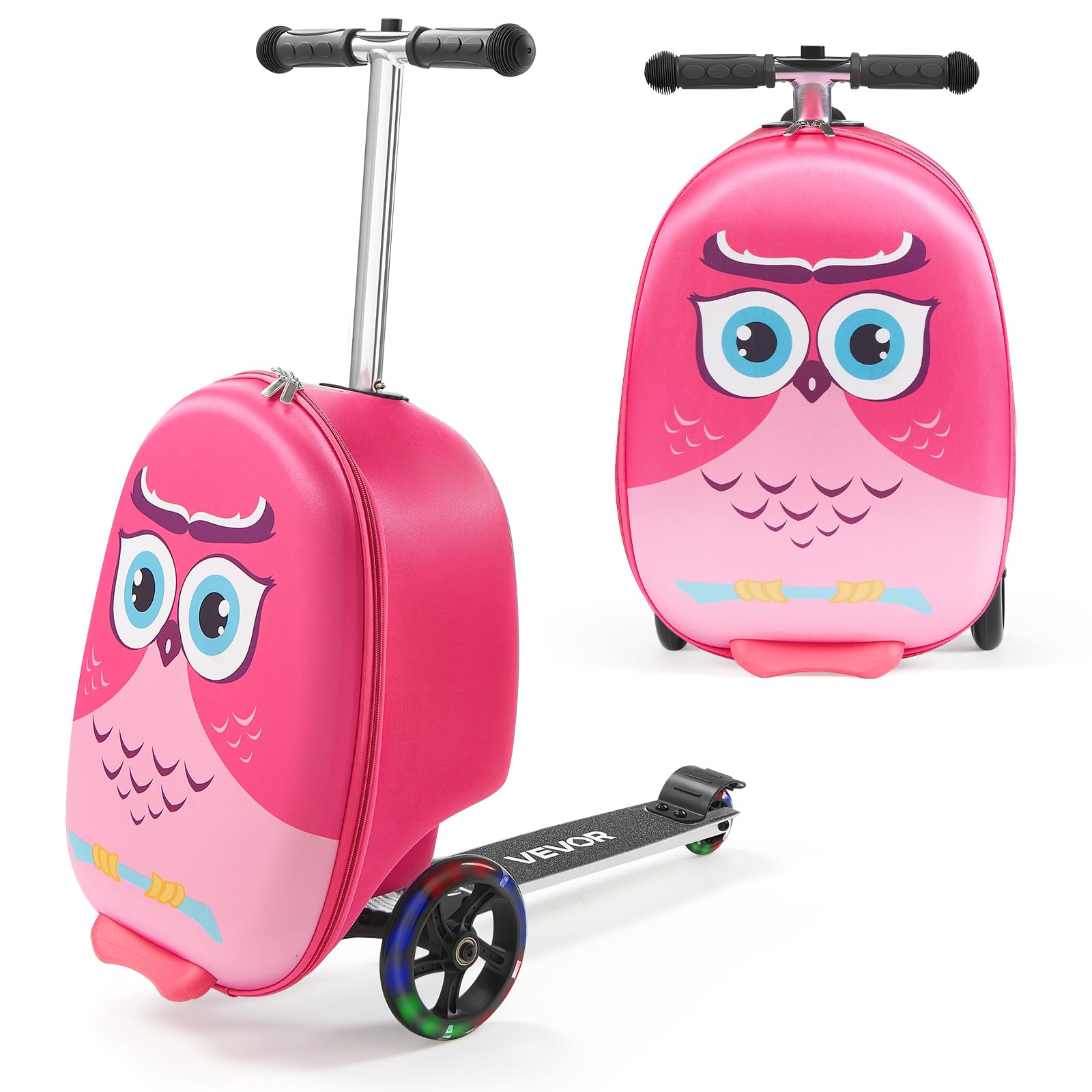 VEVOR Ride-on Luggage, 20 L Capacity, 20 Inches Kids Scooter Suitcase with Flash PU Wheels, Adjustable Handle & TPR Non-Slip Grip, Foldable &