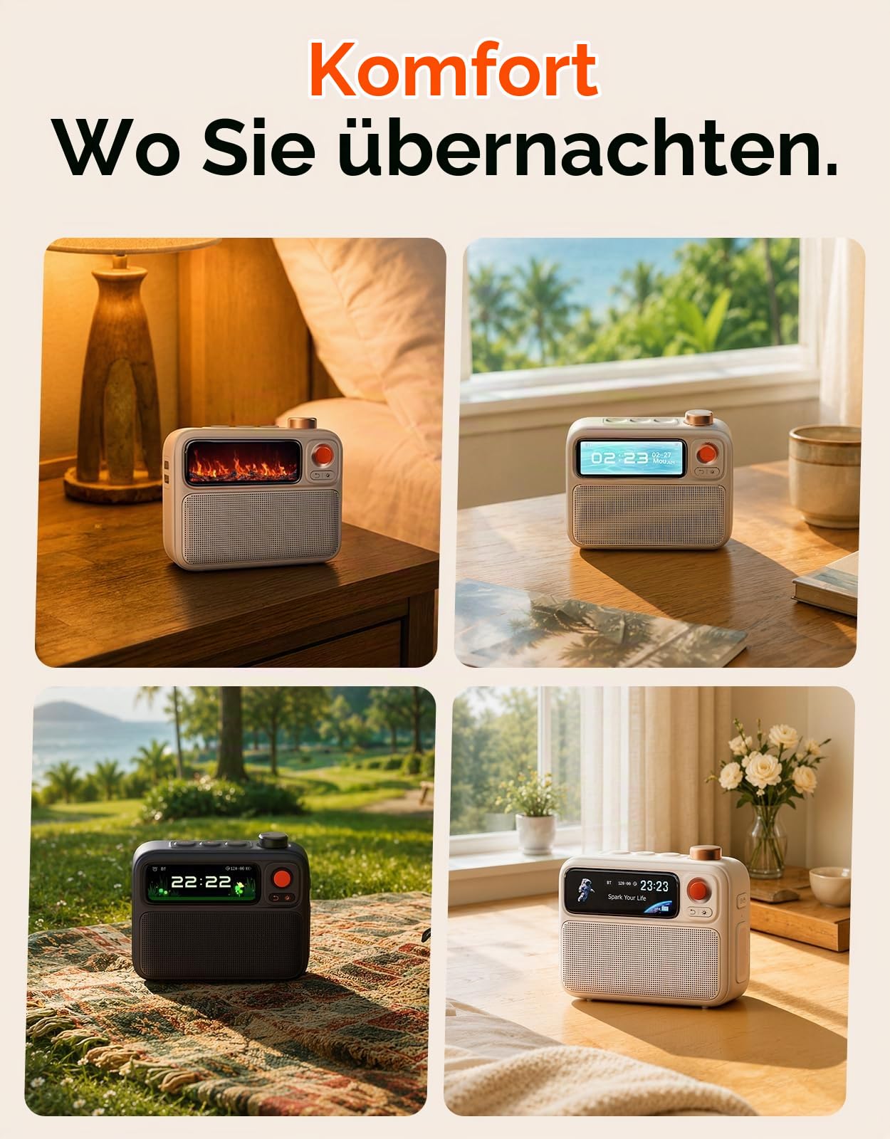 Divoom FlowToo White Noise Soundmaschine mit Bluetooth-Lautsprecher | 90+ Schlafgeräusche mit Pixel-Display, Wecker, Timer, sanfter Anzeige und anpassbaren Displaydesigns in Cremeweiß