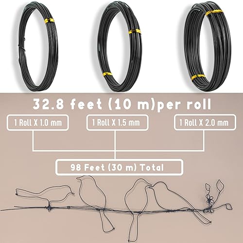 Miniatura 4 de Sanlykate Kit de herramientas de alambre para bonsái con cortador, 3 rollos de cables de entrenamiento para árboles, 98 pies en total, 0.039