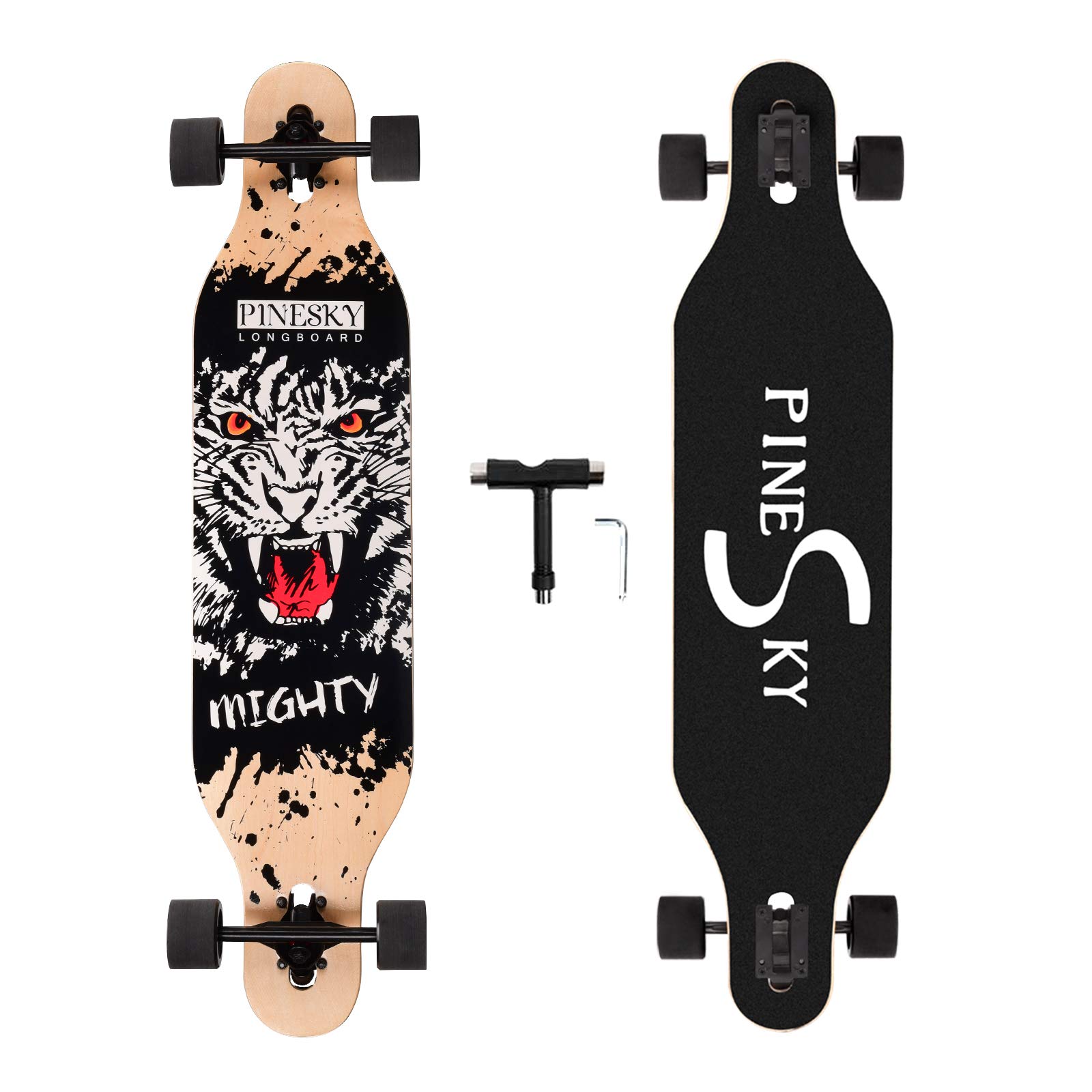 Monopatín completo de 41 pulgadas Longboard Cruiser para crucero, tallar estilo libre y descenso con T-Tool(Tiger)