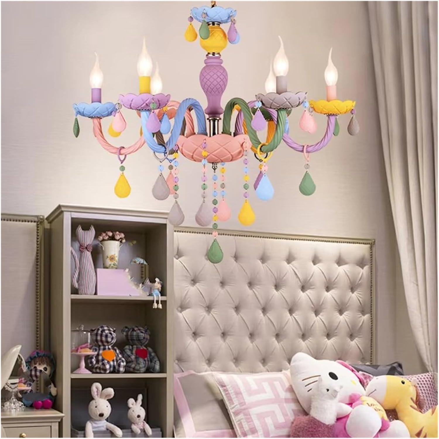 Modern Romantic Rainbow Crystal Chandelier European Candle Light Children's Girl Princess Pendant Lamps Light Fixtures,Indoor Illumination