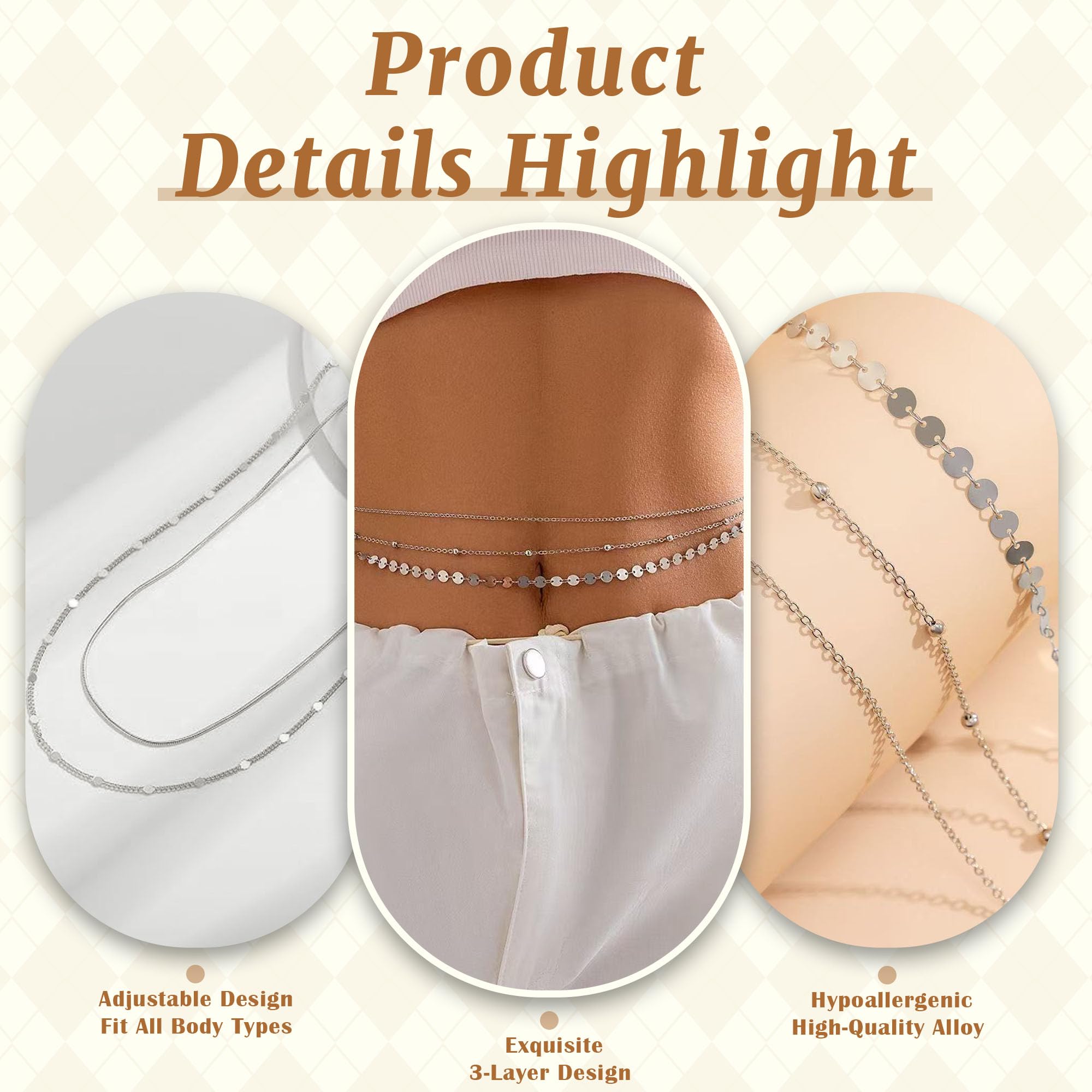 Cadena de Cintura Ajustable para Vientre, Collar de 3 Capas con diseño Vintage, cinturón para Bikini de Verano, joyería de Cuerpo para Mujeres, Regalo Elegante en Caja