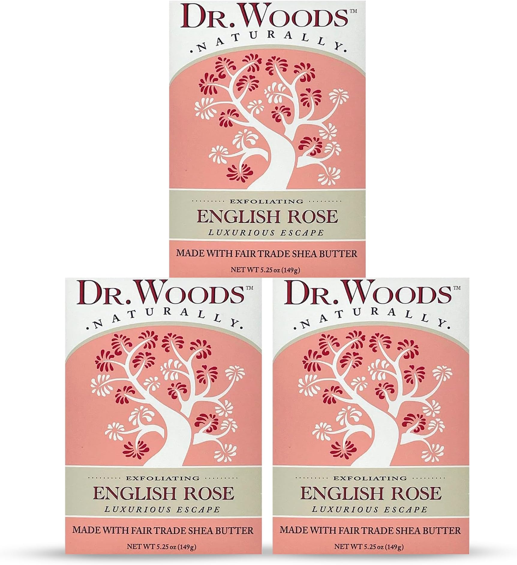 English Rose Bar Soap with Organic Shea Butter - Pure Rose Scented Soap for Men and Women, Moisturizing and Exfoliating - 5.25 Oz (Pack of 3)