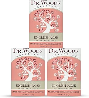English Rose Bar Soap with Organic Shea Butter - Pure Rose Scented Soap for Men and Women, Moisturizing and Exfoliating - 5.25 Oz (Pack of 3)