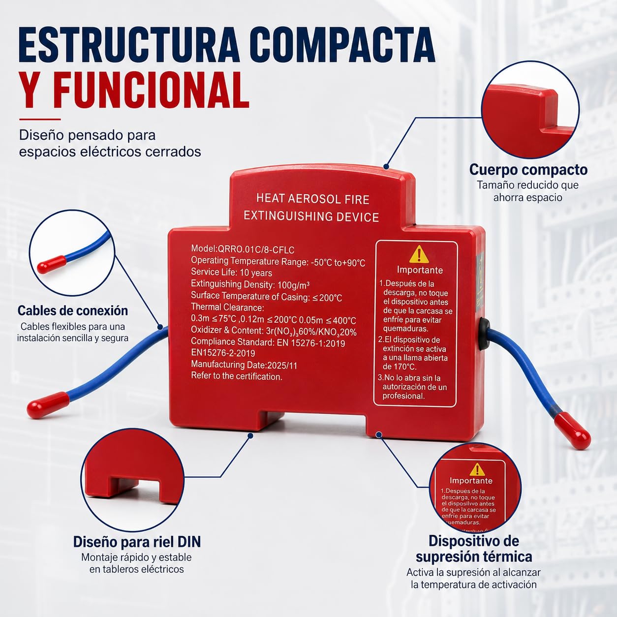 Extintor Automatico Cuadro, Hot Aerosol Cuadro Electrico，4 * Mezcla | Extintor Cuadro Electrico Carril DIN, Dispositivo AutomáTico de ExtincióN de Incendios por Aerosol para Panel EléCtrico