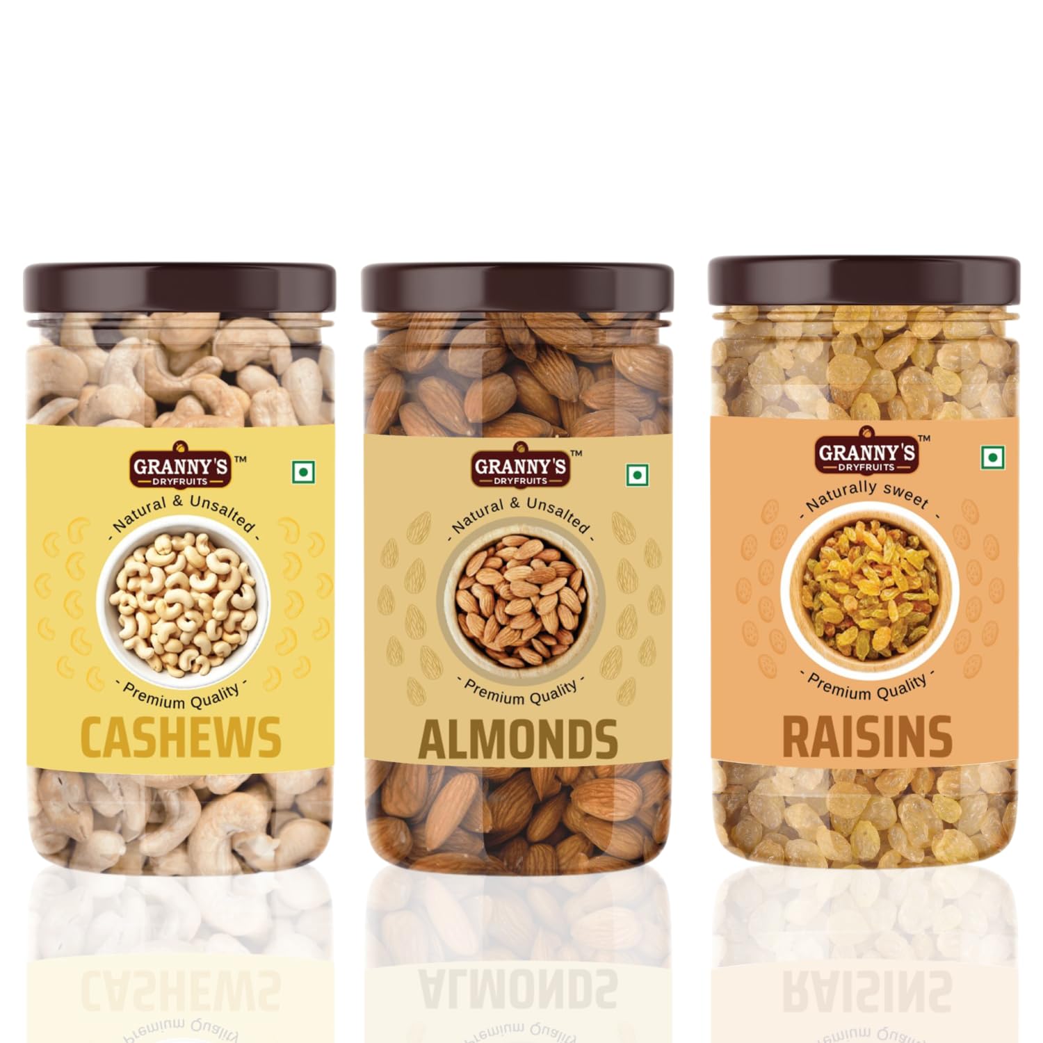 Granny’s Dryfruits Premium Nutmix Combo| Almonds, Cashews, Walnut | High Protein Healthy Snacks | Gluten-Free | Natural Dry Fruits Mix (750g, Almond, Cashew, Raisins)