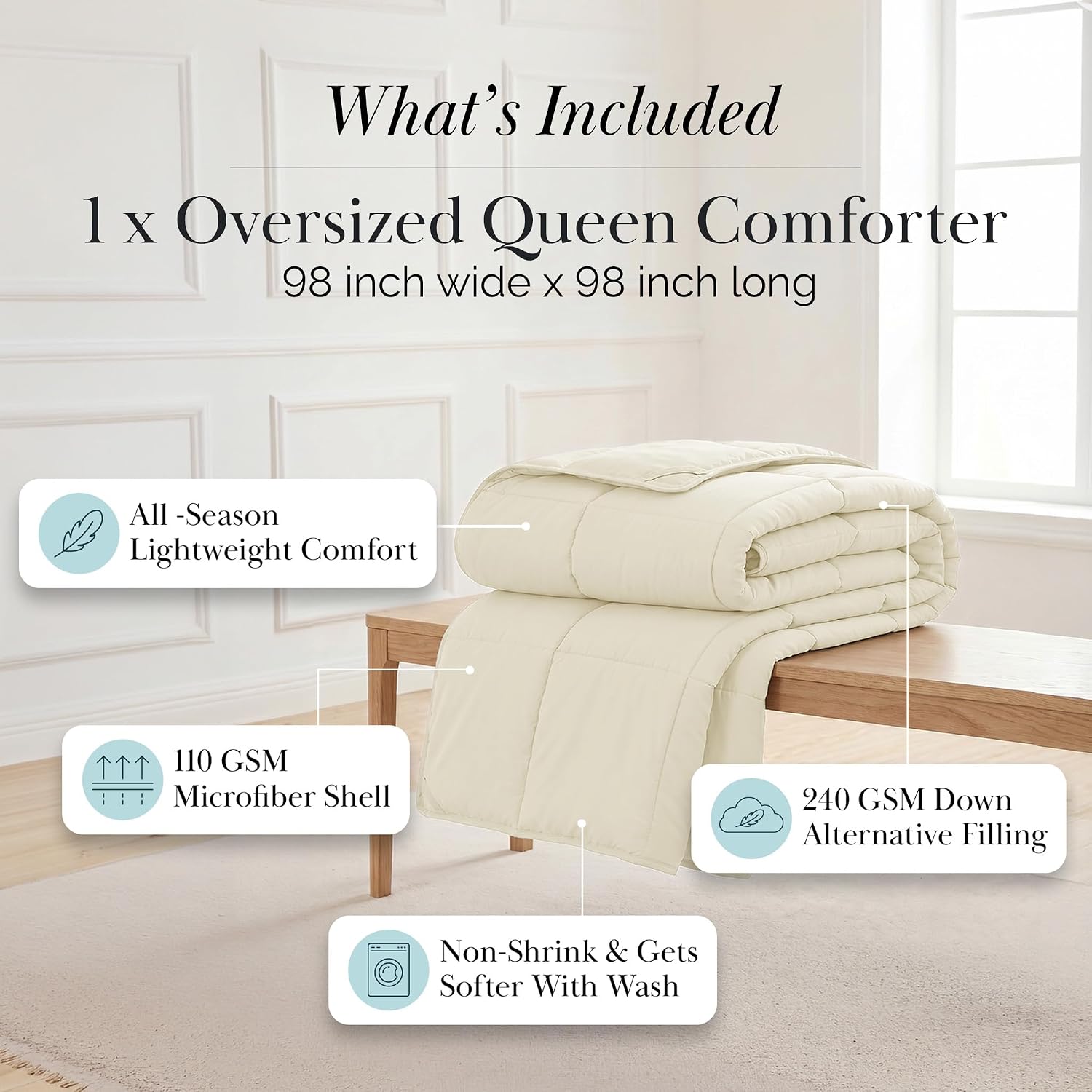 Queen Size Comforter Only, Soft Quilt Comforters Full Size, Cream Comforter image 2