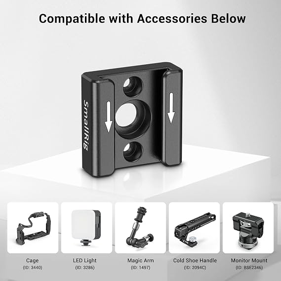 SMALLRIG Cold Shoe Mount Hot Shoe Adapter with 1/4'' Thread for Camera Cage Flash LED Monitor Mount (2 Pack) - 2060