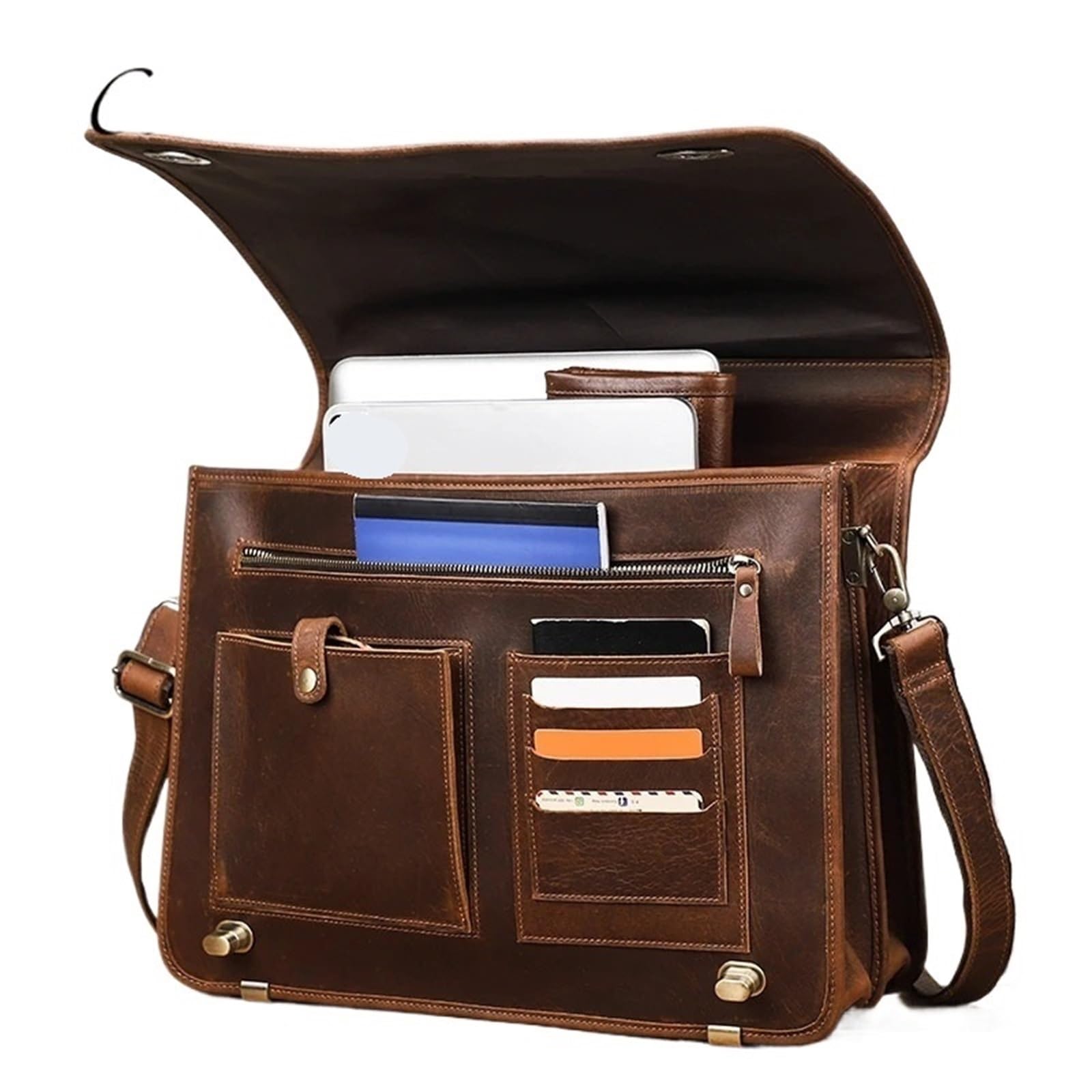 Maletín for hombres de negocios, bolsas mensajero hombro cuero, bolso Latop marca for bolsos mano 15,6 pulgadas