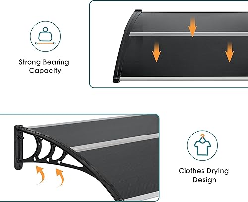 Miniatura 7 de MCombo Toldo para ventana de 39.8 x 37.8 pulgadas, para exteriores, de policarbonato, para patio, 6055-4040 (tablero gris con soporte negro)