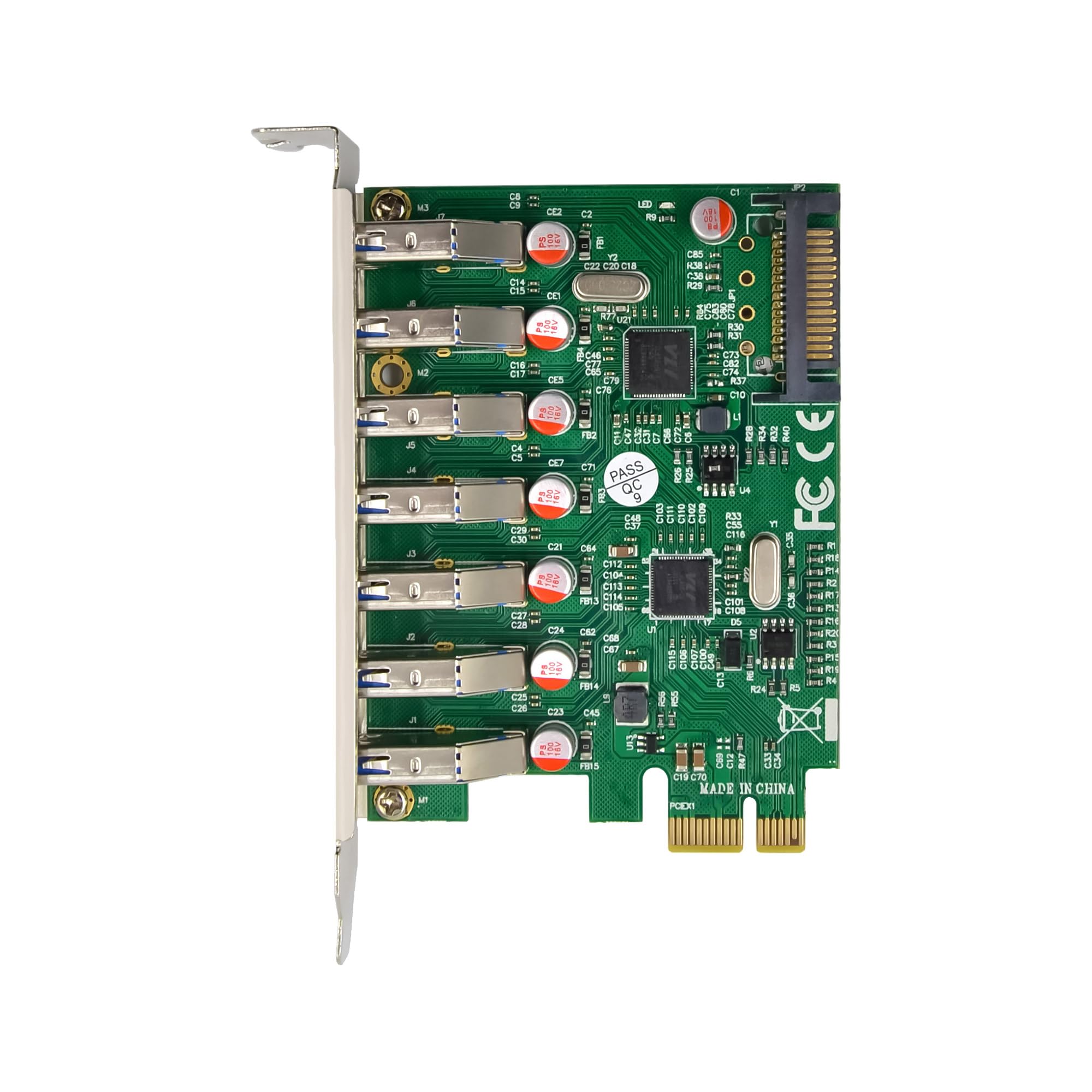 InLine PCIe 76661L - Tarjeta USB 3.2 (7 Puertos USB-A Gen.1, 5 GB/s, conexión de alimentación SATA, VL805, para Windows y Linux)