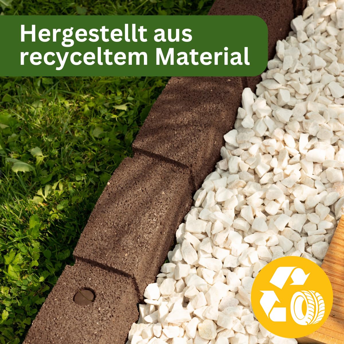 4 x Flexible Rasenkante Kunststoff 120 x 8 cm Hoch - Garten Beeteinfassung Flexibel - Braun Mähkante - Rasenkanten aus Recycling-Material – Beetumrandung Frostbestandig - Pflastersteinen
