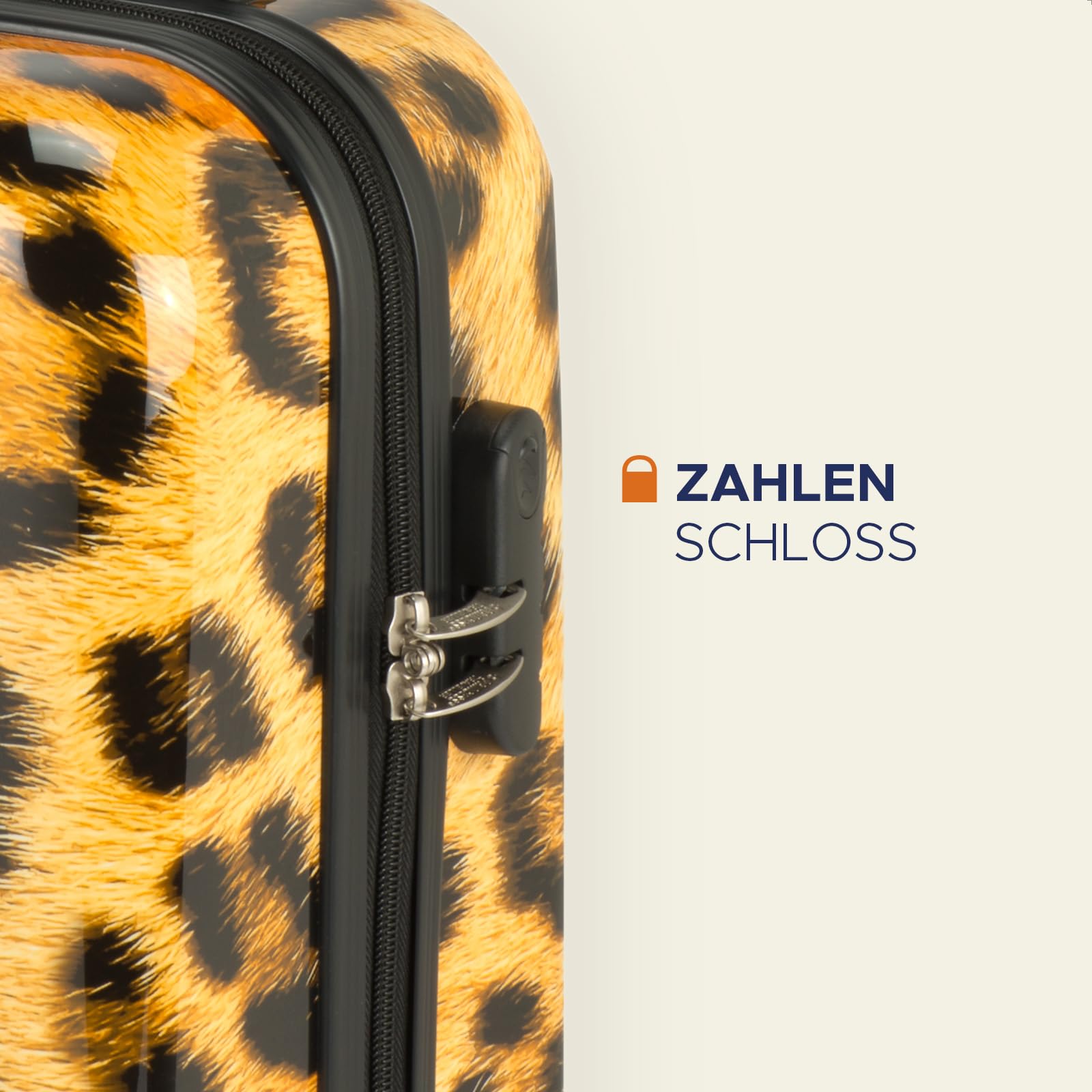 Princess Traveller Animal Print - Reisekoffer - Leopard - Mittel - 66 cm - Doppelräder - Hartschalen Koffer (Gelb, Mittel Reisekoffer)