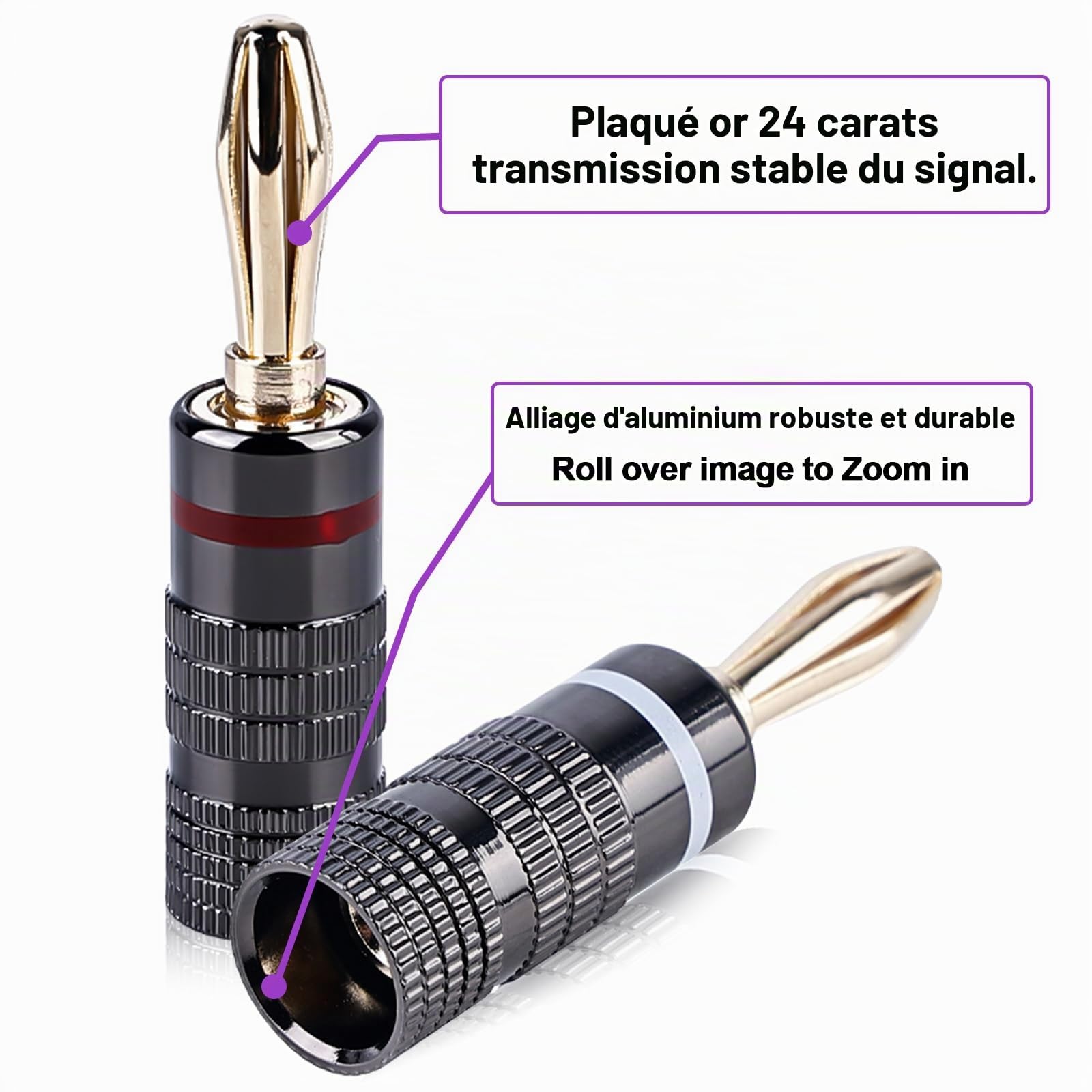 Vegena 20 Pièces Fiche Banane, Fiches Bananes Plaquées, 4mm Banane Connecteur, Connecteurs Banane Pour Câble Enceinte Câble De Haut-Parleur Amplificateur Récepteur Av