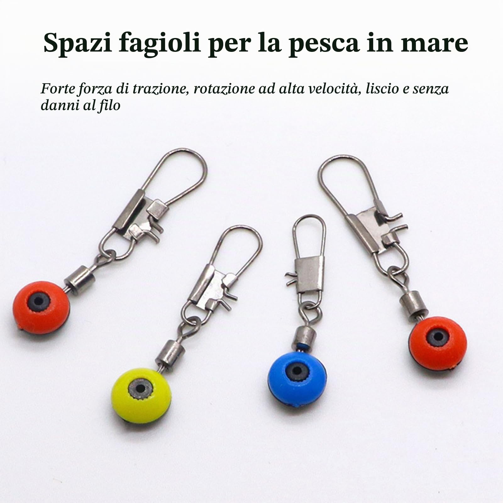 CONNECTION 180 pz Tappi di Gomma per Pesca 6 in 1 Stopper da Pesca 50 Girelle da Pesca con Moschettone 2/4/6/8/10#, 30 Fagioli Girevoli Connettori Galleggiante S/M/L Accessori per Pesca in Mare Laghi
