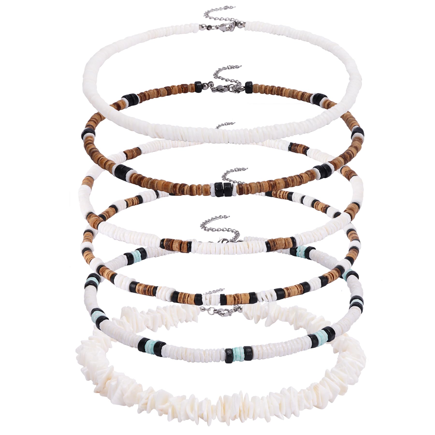 Casdan6 Pcs Puka Shell Necklace Set For Men Surfer Necklace