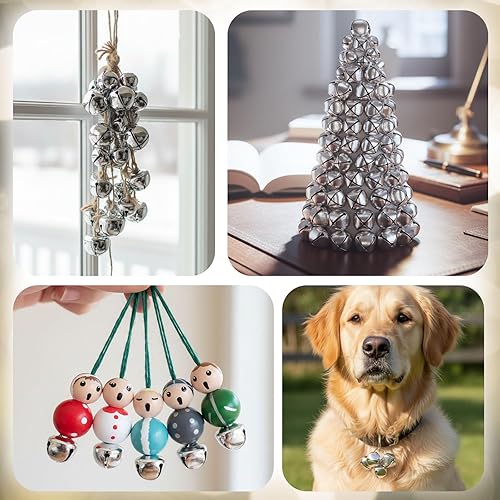 Vista 5 de MCPINKY 170 cascabeles, mini campanas para manualidades, para decoraciones de regalos, bolsas de regalo de bricolaje, 0.5 pulgadas, color plateado