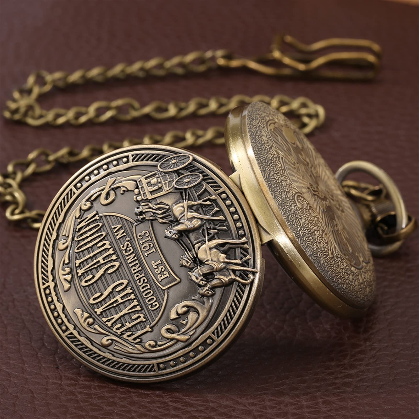 Orologio Da Tasca In Bronzo Buffalo: Catena Occhio Di Tigre, Stile Western Da Uomo - Italia - Foto 8