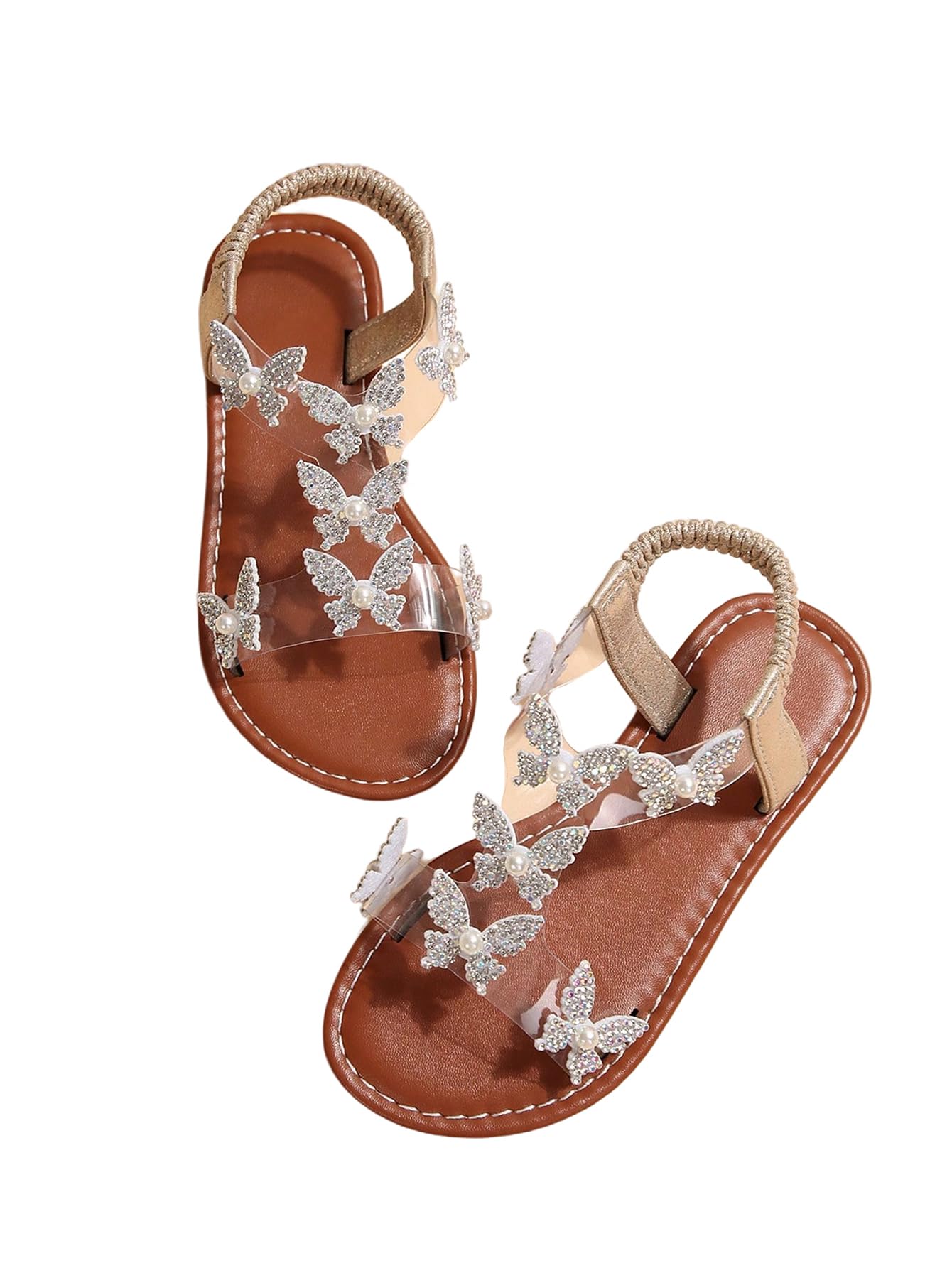 GORGLITTER Girl's Sandals Butterfly Clear Rhinestone Glitter Ankle Strap Flat Sandals Summer Beach Vacation Sandal