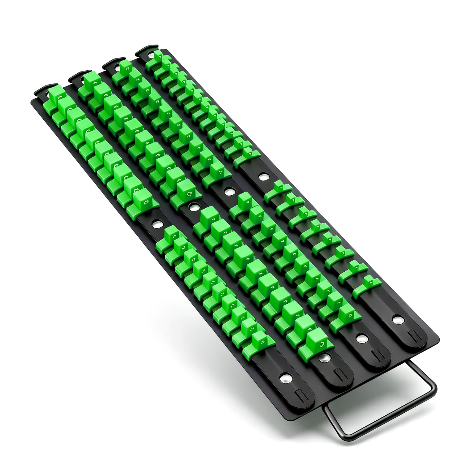 80 Piece Socket Organizer Tray Set - 1/4" 3/8" 1/2" Socket Holders with Rails, Heavy Duty Organizer Set and Wrench Storage for Workshop Toolbox and Home (Green)