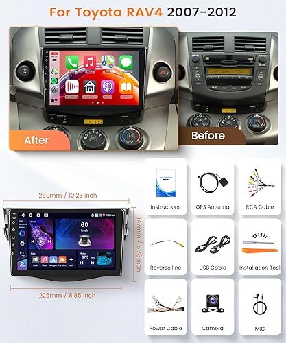 Miniatura 8 de Radio para Toyota RAV4 2007 2008 2009 2010 2011 Android estéreo de coche con navegación GPS, Rimoody 9 pulgadas pantalla táctil radio coche con