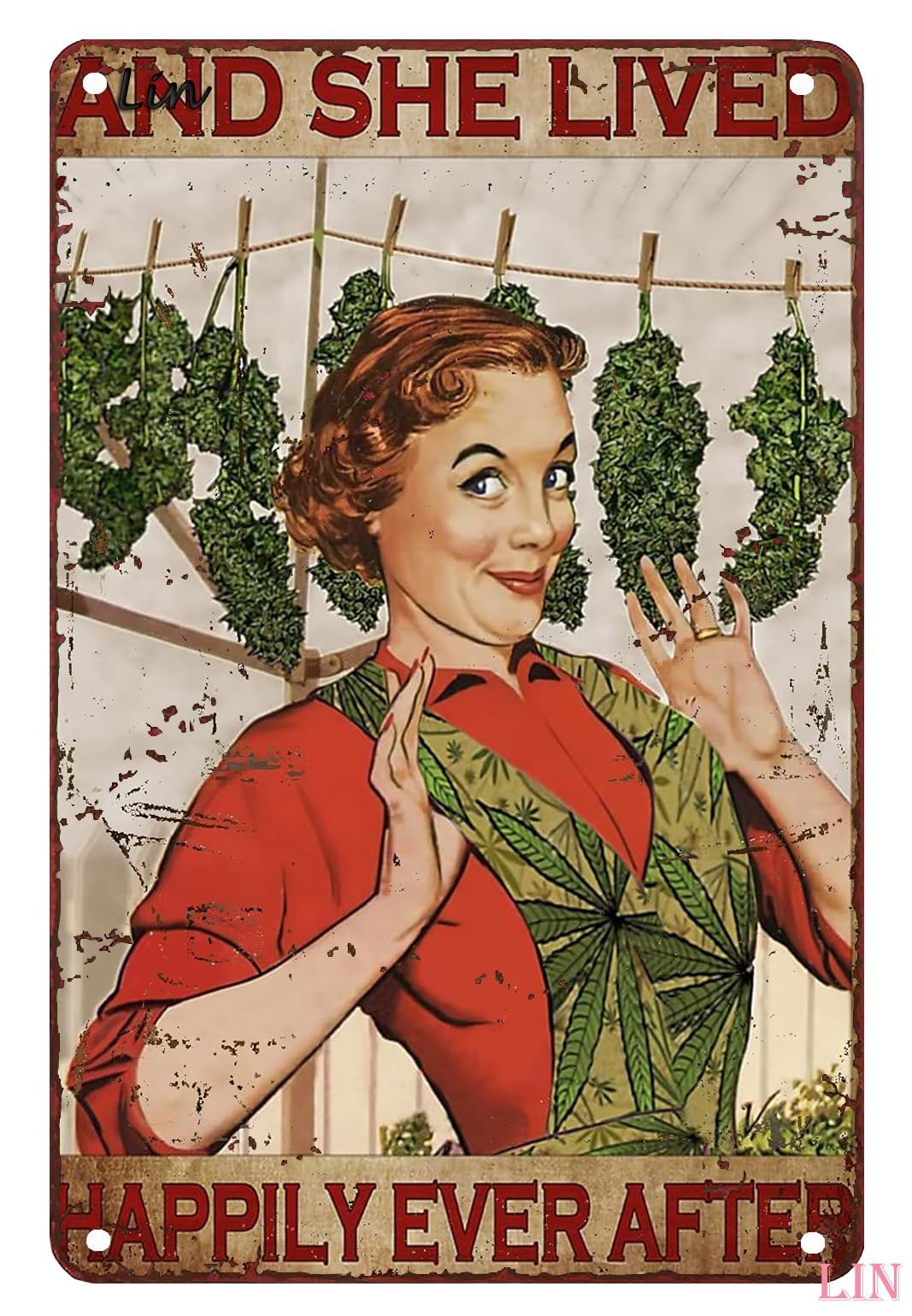 Cannabis Pictures Wall Decor Weed Art and She Lived Happily Ever After Metal Signs Vintage Room Aesthetic Tin Sign Gift for Garage Bathroom Living Man Cave Bar 8x12 Inch