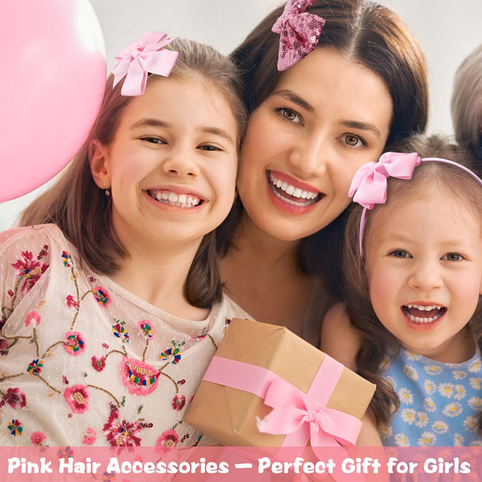 Conjunto de 24 pcs de Accesorios para el Cabello de Niña Rosa, Mariposa Pelo Cuerda Pinza, banda, Bola Redonda Banda de Pelo, Accesorios para el Cabello con Lentejuelas,Decoración de Peinado y Regalo