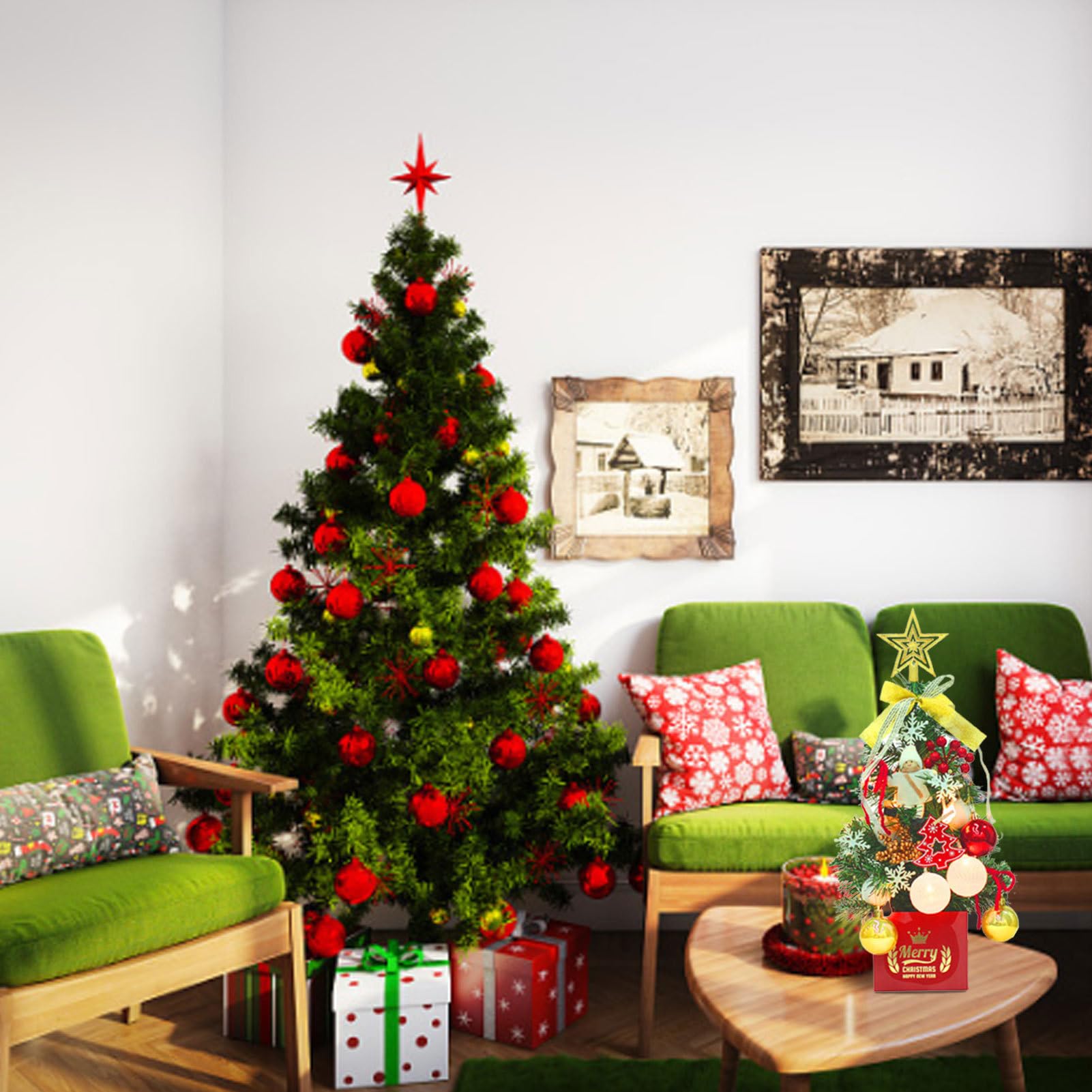 Árbol de Navidad de Escritorio | Adornos de Mesa de árbol Artificial con Forma de Estrella,Regalos navideños y decoración de Fiestas, centros de Mesa para Ventana de Escritorio navideña Zorq