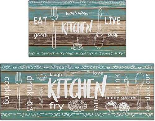 Miniatura 15 de Juego de 2 tapetes de cocina para el suelo, alfombras de cocina de microfibra antideslizantes y lavables, alfombra de pasillo acolchada para cocina