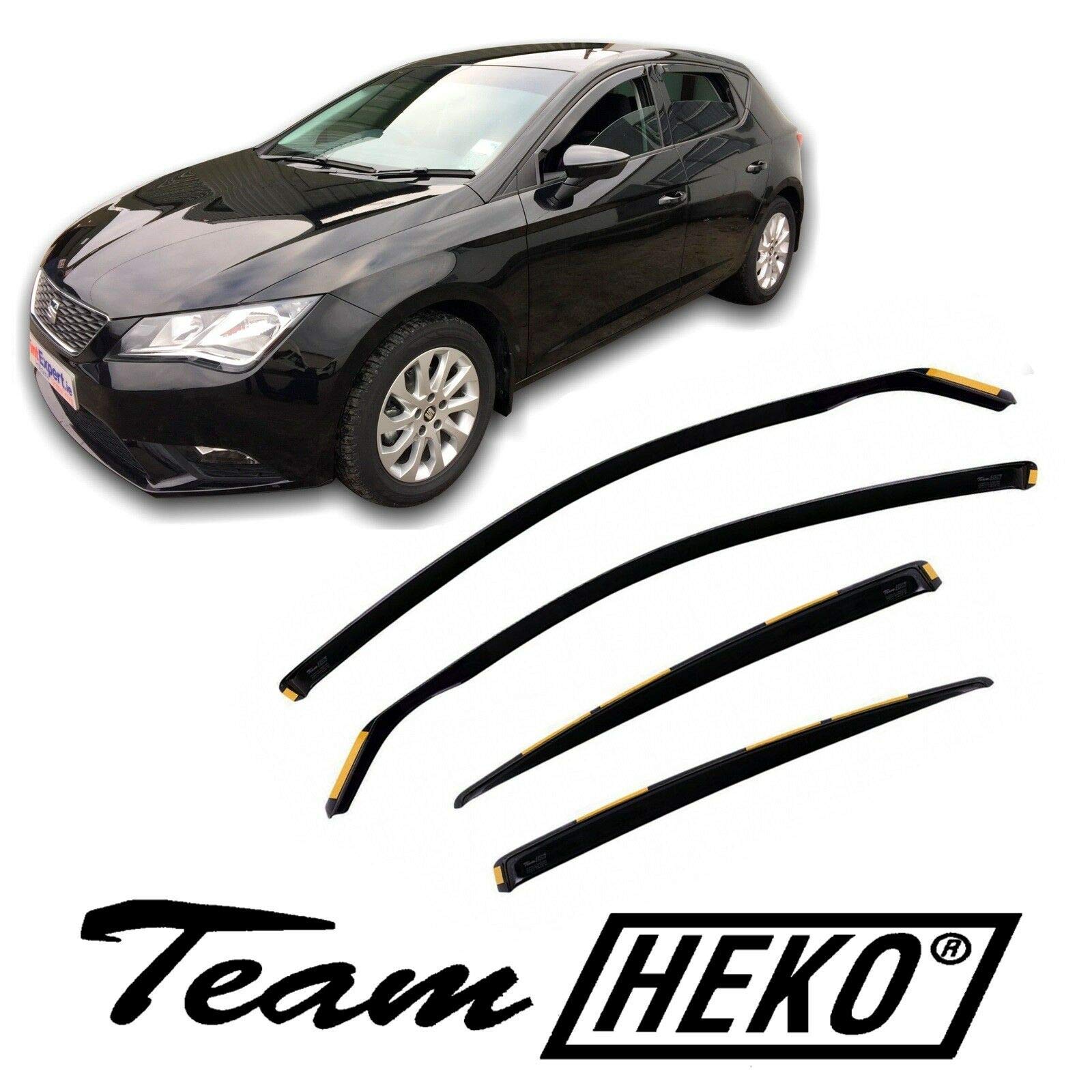 J&J AUTOMOTIVE Deflettori d'Aria per Seat Leon 3 5-Porte Berlina 2012-2020, Set da 4 Pezzi, Nero Fumé Oscurato Heko