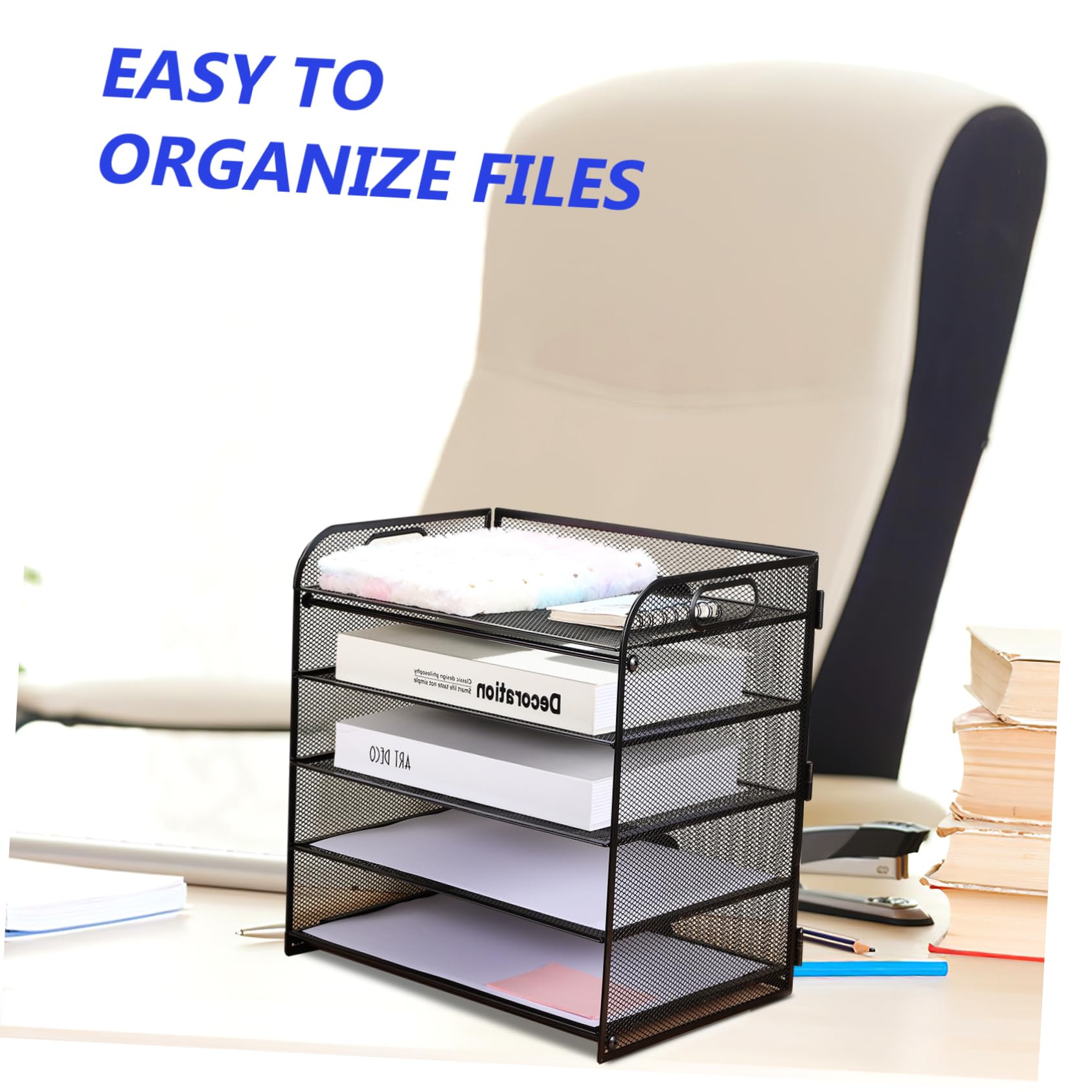 PLAFOPE Portadocumenti Design a Rete Organizzatore da Tavolo Nero in Acciaio al Carbonio a 5 Livelli Facile da Trasportare, per Ufficio e Scrivania Desktop