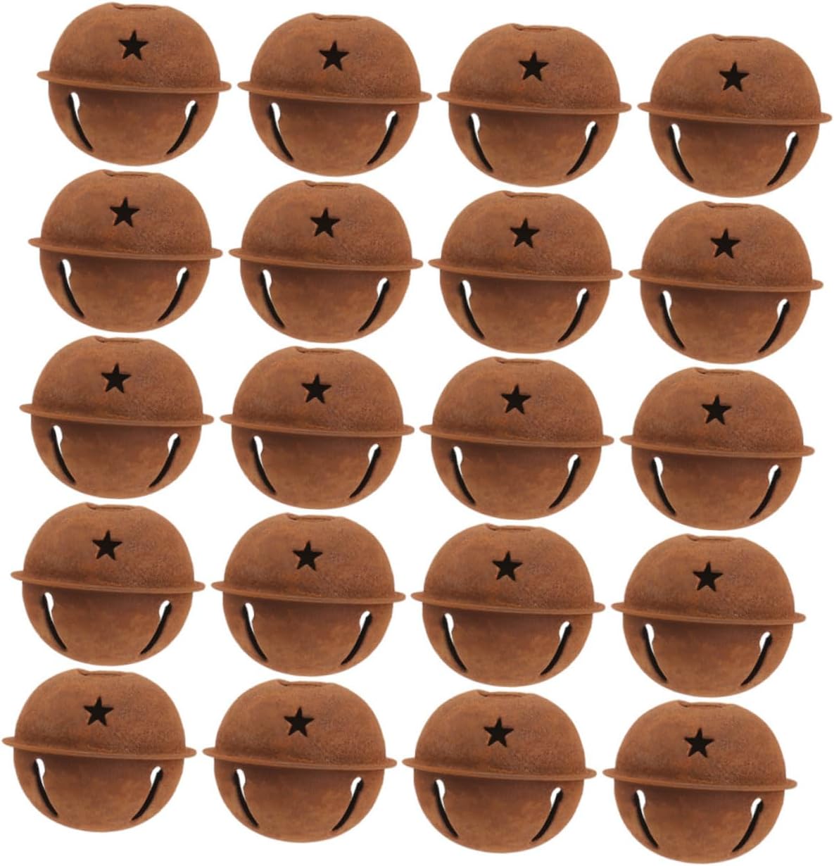 HEMOTON 50pcs 40mm Rustic Star Cutout Bells Christmas Tree Hanging Ornaments with Snowflake Design Metal Xmas Decor DIY Festival Accessories