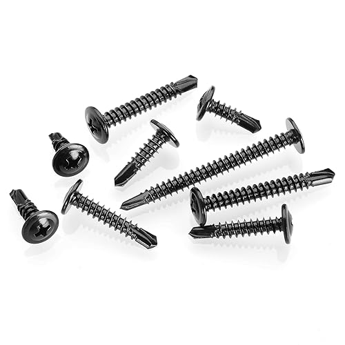 Miniatura 4 de Mywish 200 tornillos autorroscantes #10 × 1 pulgada para chapa metálica 410 tornillos autoperforantes de acero inoxidable de óxido negro de alta