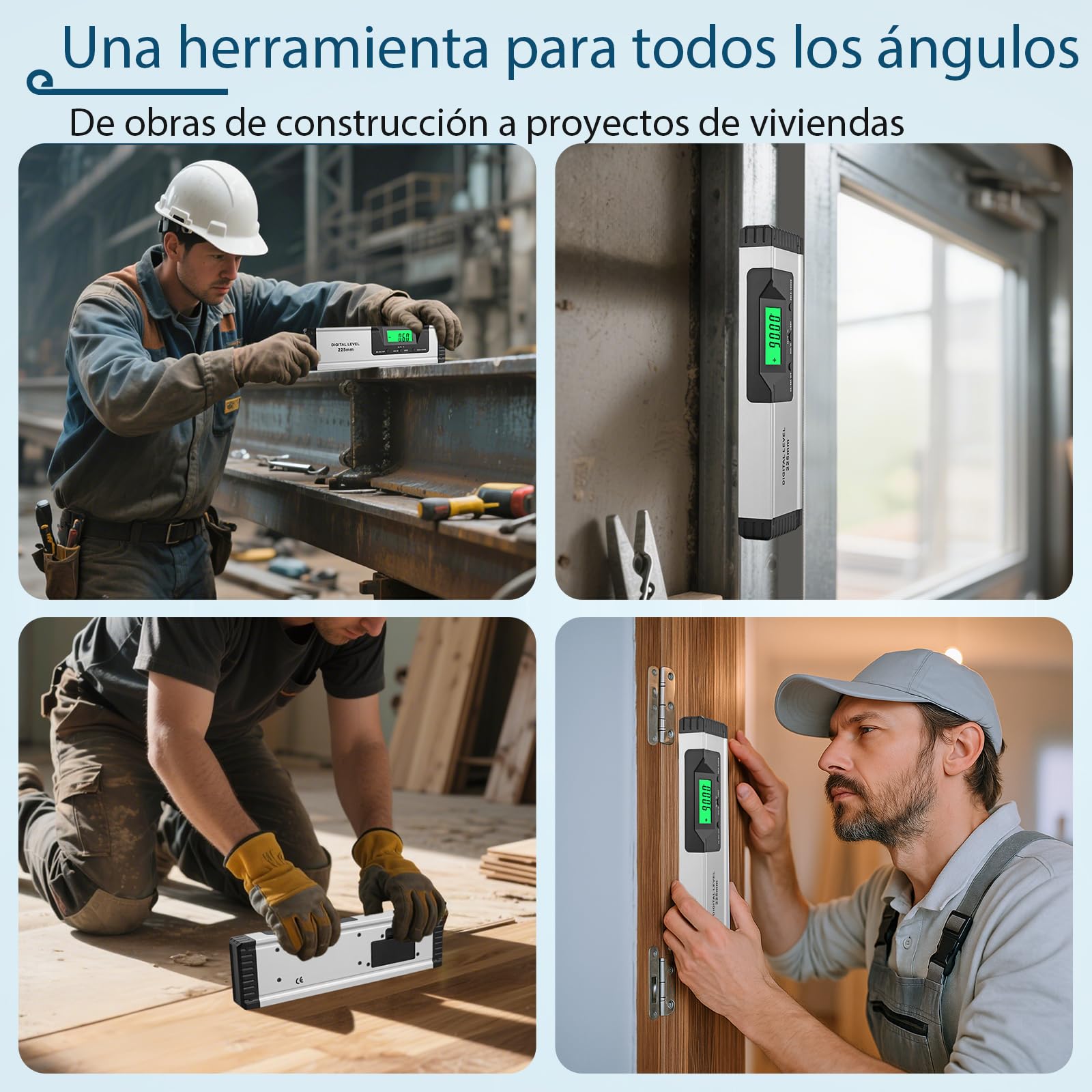 Nivel magnético digital e inclinómetro de 225 mm con indicador de audio de alta precisión ± 0,1°, imanes de neodimio fuertes, pantalla LCD, para construcción, soldadura de metal, alineación