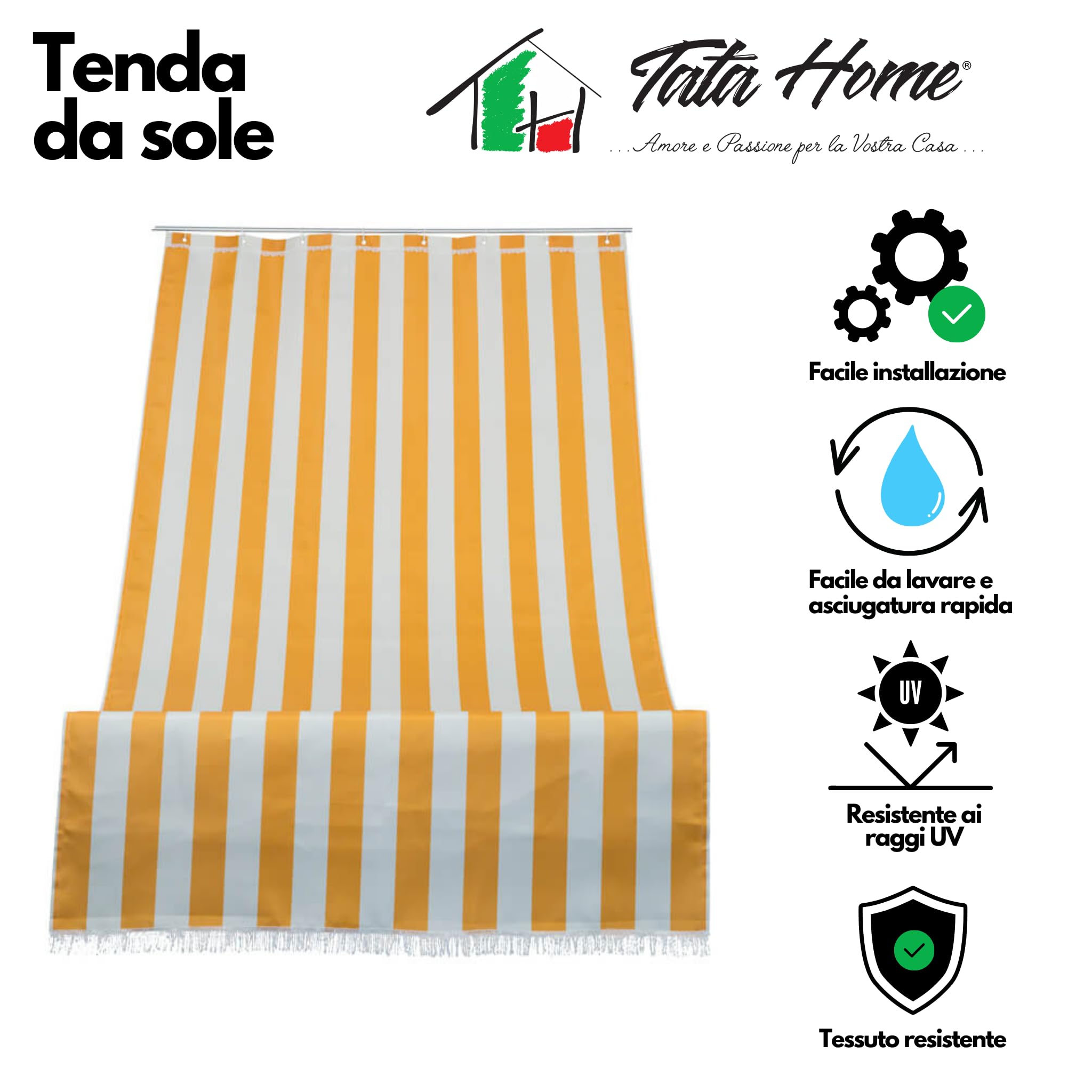 Tenda Da Sole Per Esterno Corredocasa 200x300 Cm | Tessuto Resistente Beige A Righe | Con Anelli E Ganci | Per Balcone E Terrazzo - Foto 6