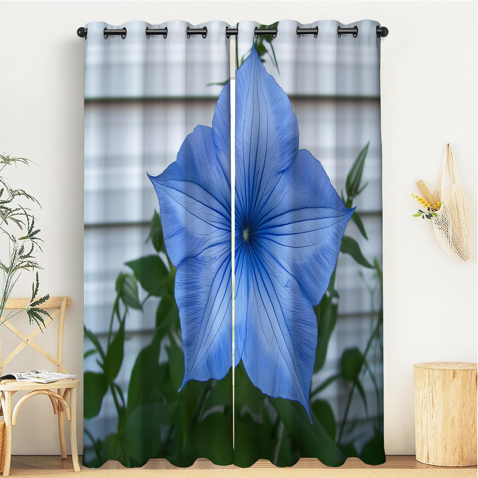 Tende,Blu Fiori Di Palloncini Da Parete-Piante A Foglia Verde,Casa Arredamento Elemento Distintivo Due Pannelli Set,140L X 280A cm (2 Pannelli),Tende Oscurante Finestra Camera da Letto Salotto