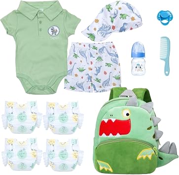 11 Pcs Reborn Baby Doll Clothes Boy Dinosaur Outfit Accessories for 17-22 Inch Reborn Boy Dolls 20 Inch Newborn Baby Boy Clothes Doll Accessories with Backpack