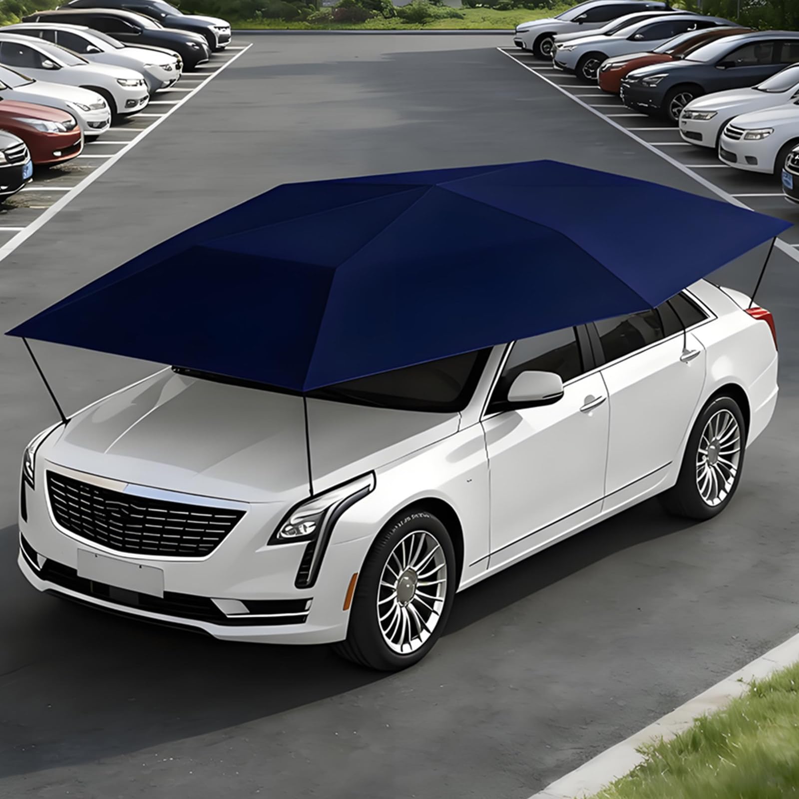 Tenda/Ombrellone per Auto Completamente Automatico - Rinfresca L'Auto in Estate E Protezione per Il Parcheggio All'Aperto, Tettoia Pieghevole E Mobile da 4,2 M, 4,8 M, 5,2 M Cyan-5.2m/17.1ft
