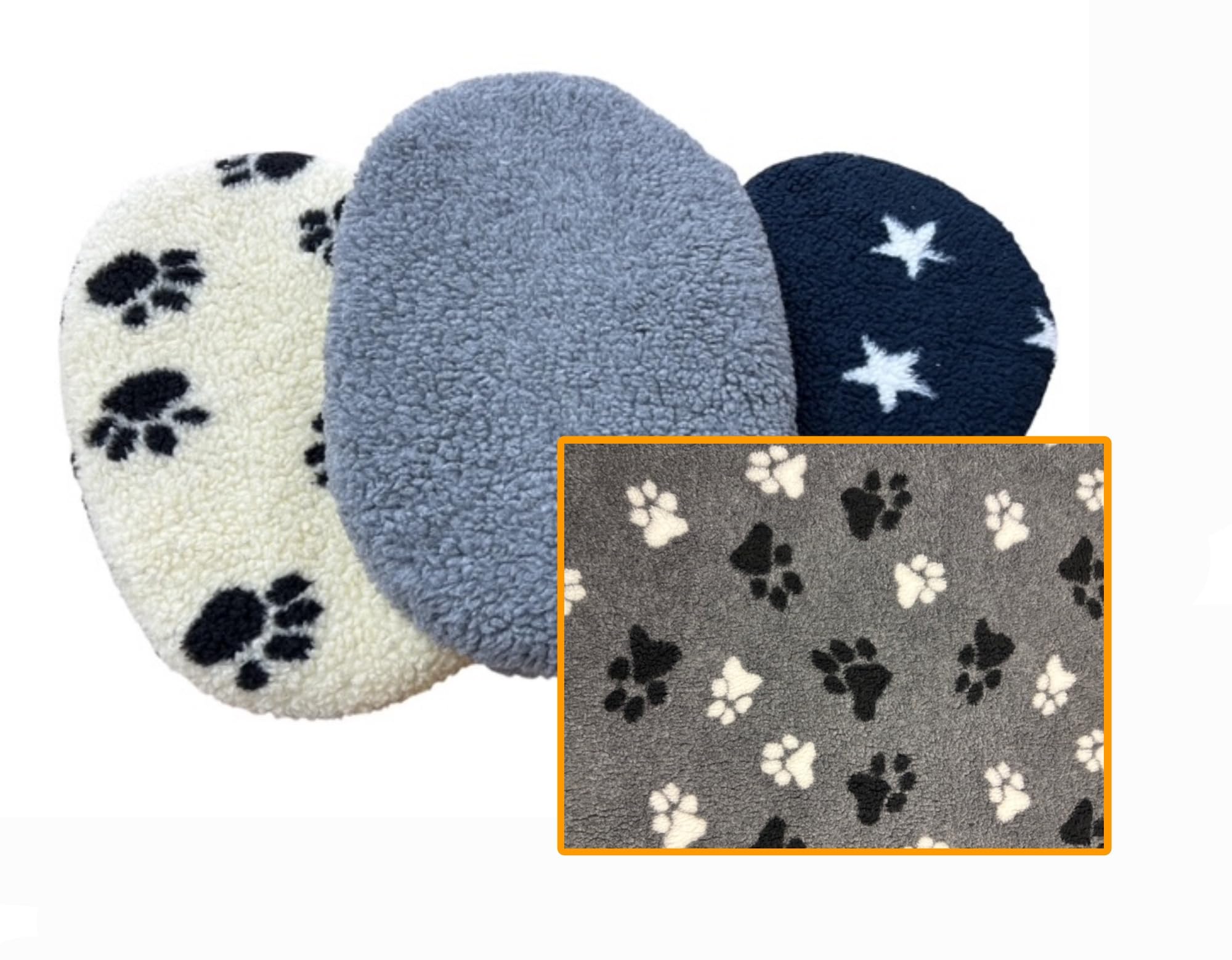 PnH® Sherpa Fleece Firm Fibre Pad for Oval Shaped Dog Beds, Generous 6cm Deep For Comfort - 7 SIZES - MANY COLOURS (Grey with Black & White Paws, 24") — image 1