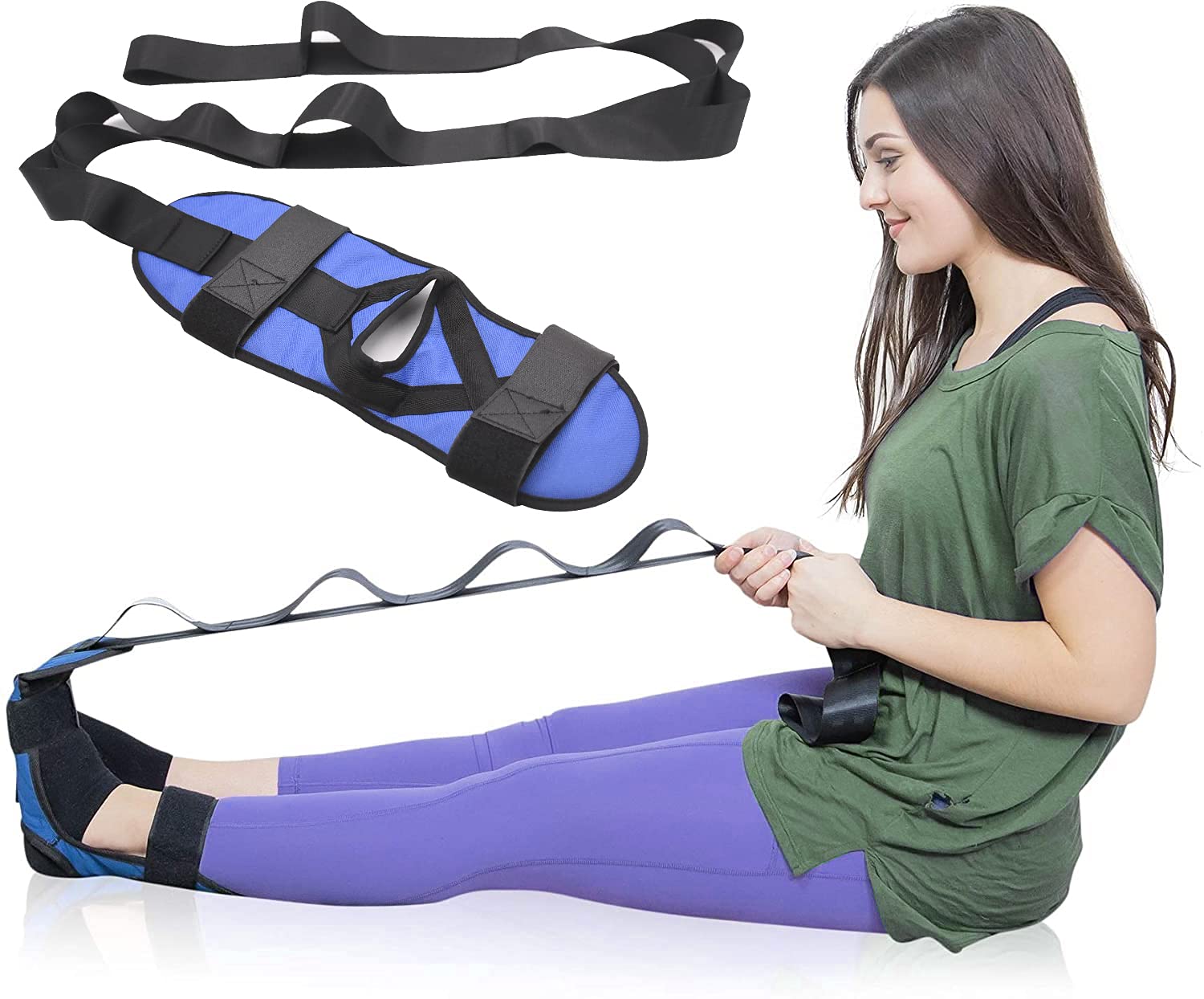 Foot Stretch Stretcher and Massage Ball Bundle - for Plantar Fasciitis, Achilles Tendinitis, Hamstring, Calf, Quad Pain Relief (Blue)