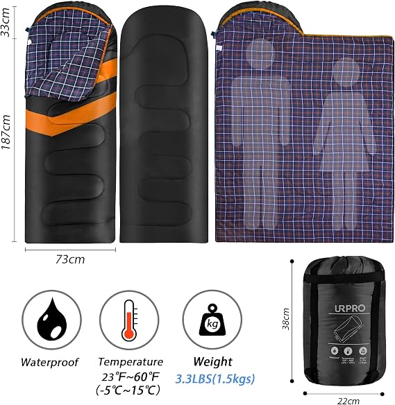 1.6kg Sleeping Bag 3-4 Seasons Warm Cold Weather Lightweight, Portable, Waterproof Sleeping Bag with Compression Sack for Adults & Kids - Indoor & Outdoor: Camping, Backpacking, Hiking