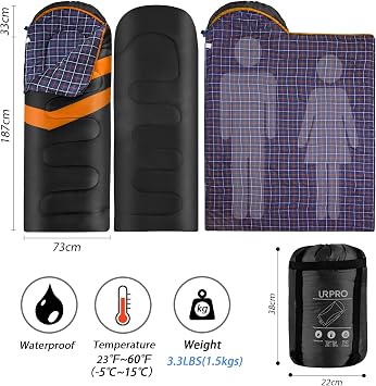 1.6kg Sleeping Bag 3-4 Seasons Warm Cold Weather Lightweight, Portable, Waterproof Sleeping Bag with Compression Sack for Adults & Kids - Indoor & Outdoor: Camping, Backpacking, Hiking