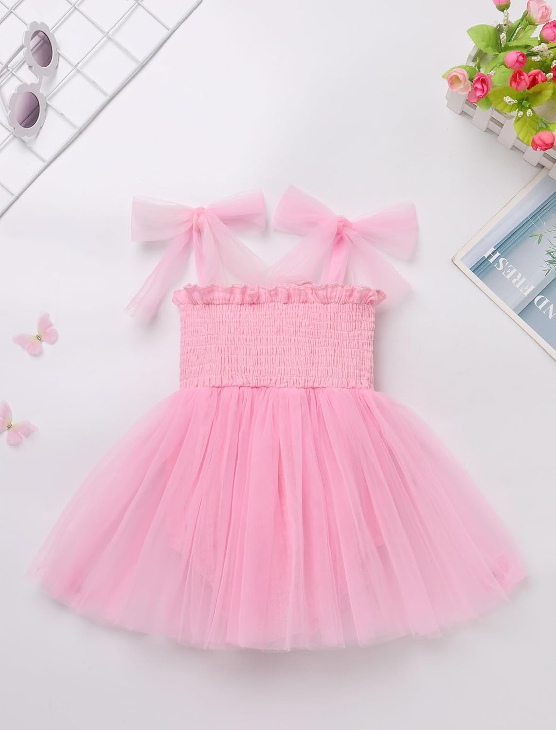 IDOPIP Butterfly 1st Birthday Outfit for Baby Girls Embroidery One Romper Smocked Tutu Dress with Headband Cake Smash Clothes - Image 2
