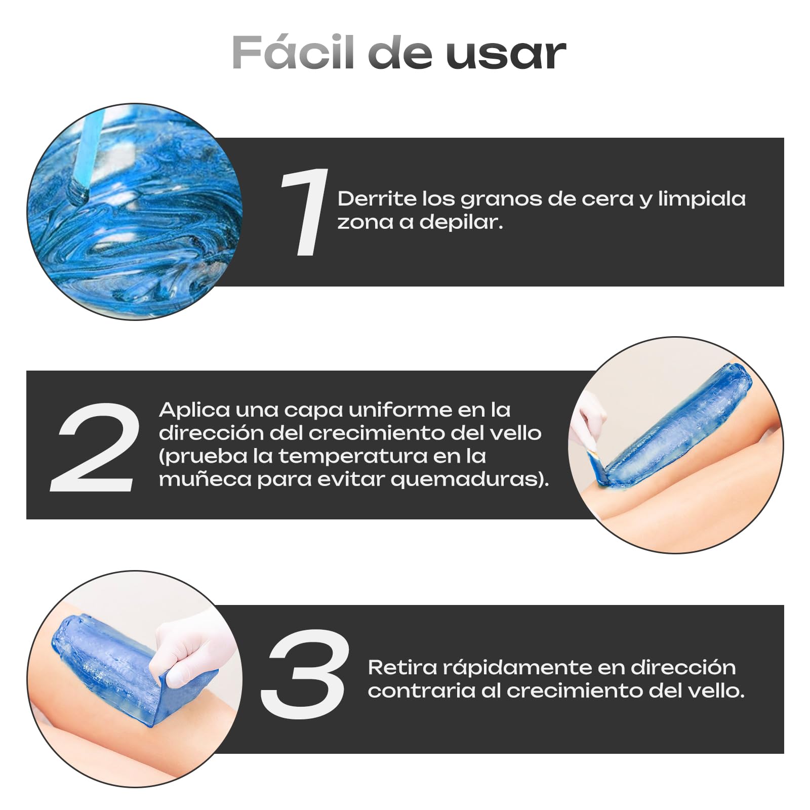Calentador de Cera Depilatoria Profesional - Máquina de Cera Caliente para Depilación Rápida en Cara, Axilas y Cuerpo, Kit Completo 4 Ceras, Compacto, Portátil y Seguro para Piel Sensible (Negro)