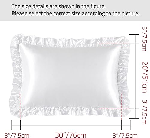 Miniatura 5 de Fundas de almohada de satén sedosas con volantes para cabello y piel, juego de 2 fundas de almohada de seda blanca tamaño Queen con cierre de sobre,