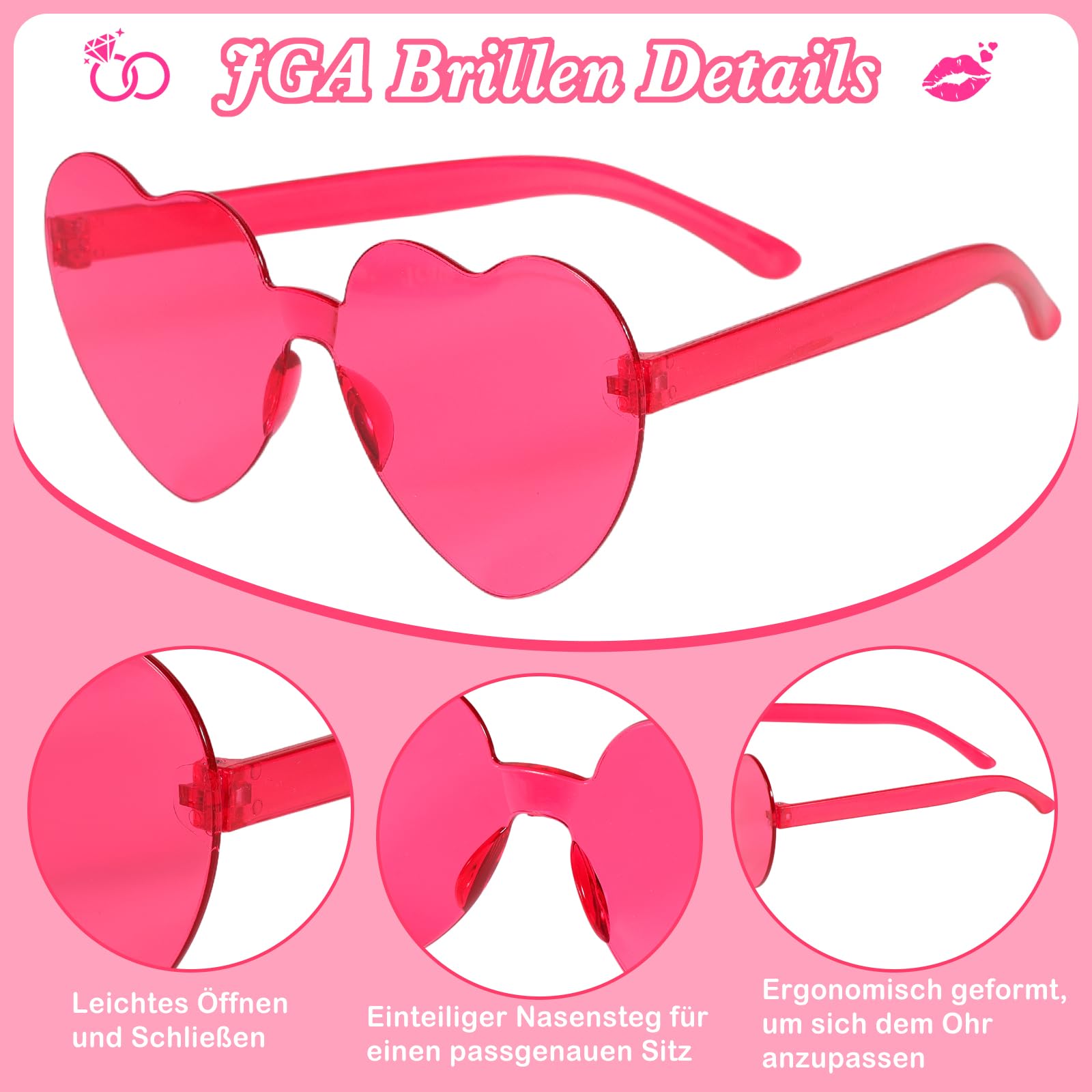 HOWAF 36 Stück JGA Accessoires Frauen, 12 JGA Brillen Herz Sonnenbrille + 12 JGA Deko Armbänder Frauen Silikonarmband + 12 Team Bride Tattoos Hochzeit, Junggesellenabschied Frauen, Bride to Be Deko